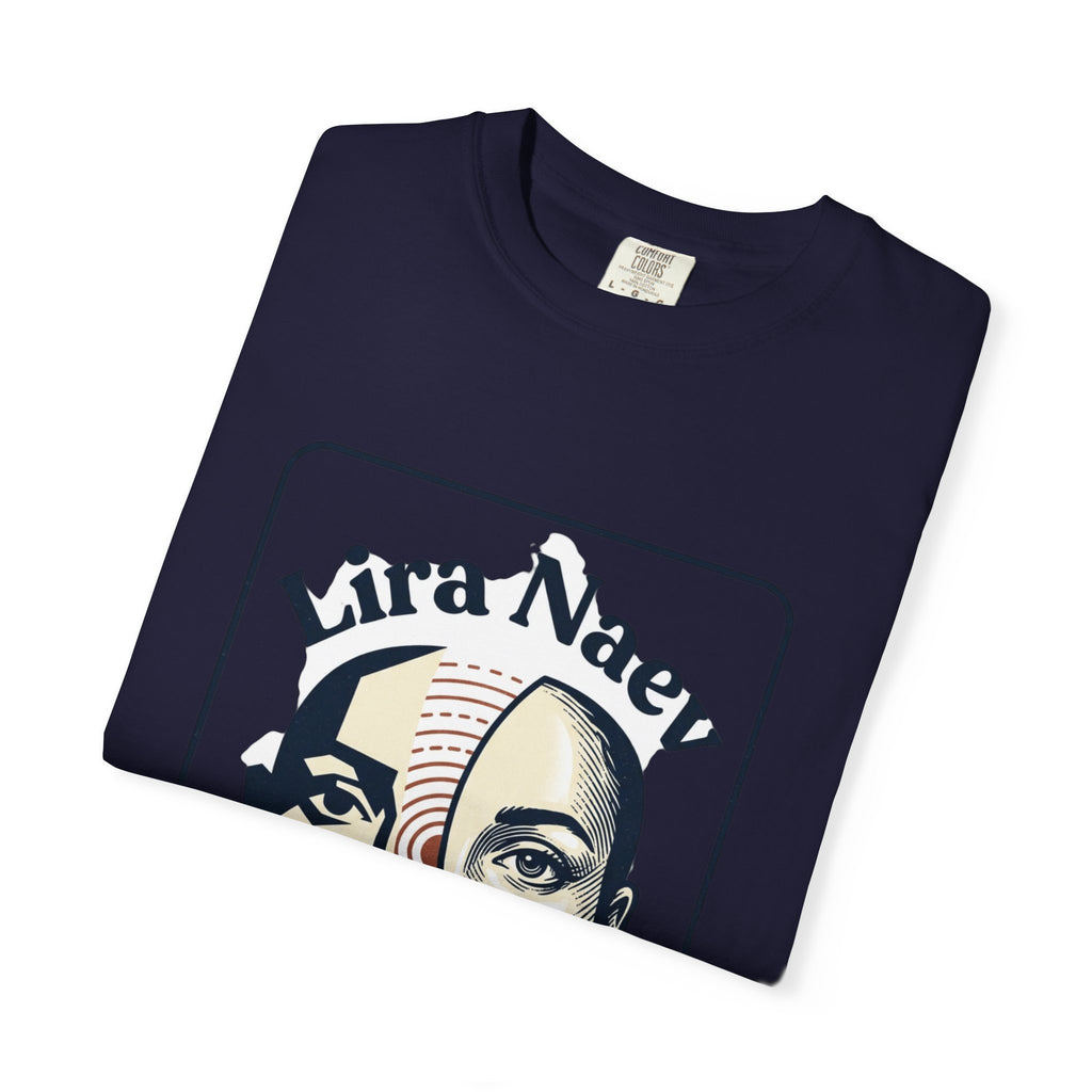 Power Runs Black PRB Lira Naev Split-Face Graphic T-Shirt — “Perception shifts the center” Statement Tee by Printify