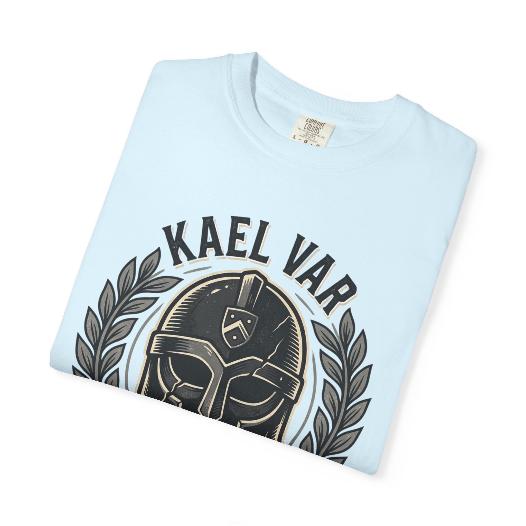 Power Runs Black PRB Kael Var Helmet Graphic T-Shirt — "Protection Hardens Form" Warrior Tee by Printify