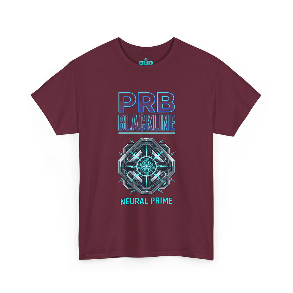 PRB Blackline Neural Prime Tech Tee — Futuristic Sci‑Fi Circuit Graphic T-Shirt by Power Runs Black