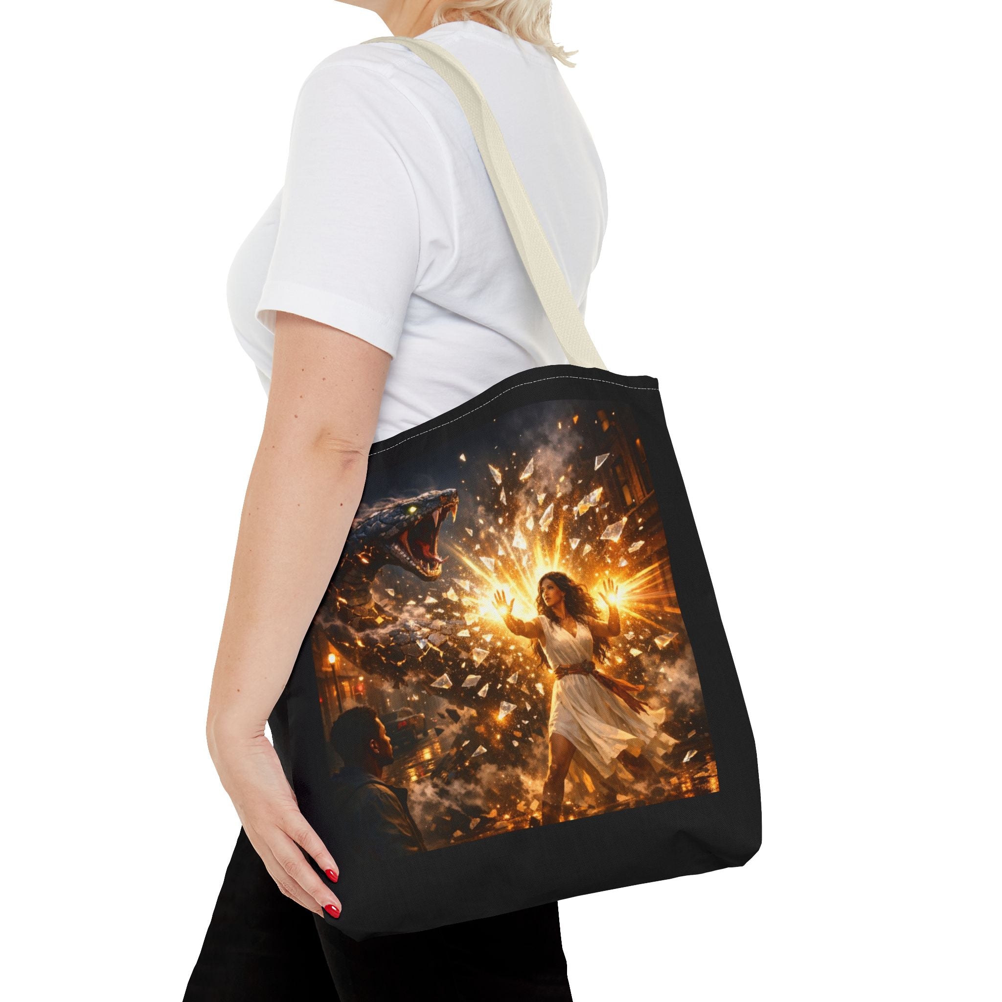 PRB Raging Serpent Burst tote bag | Fantasy serpent explosion art by Printify