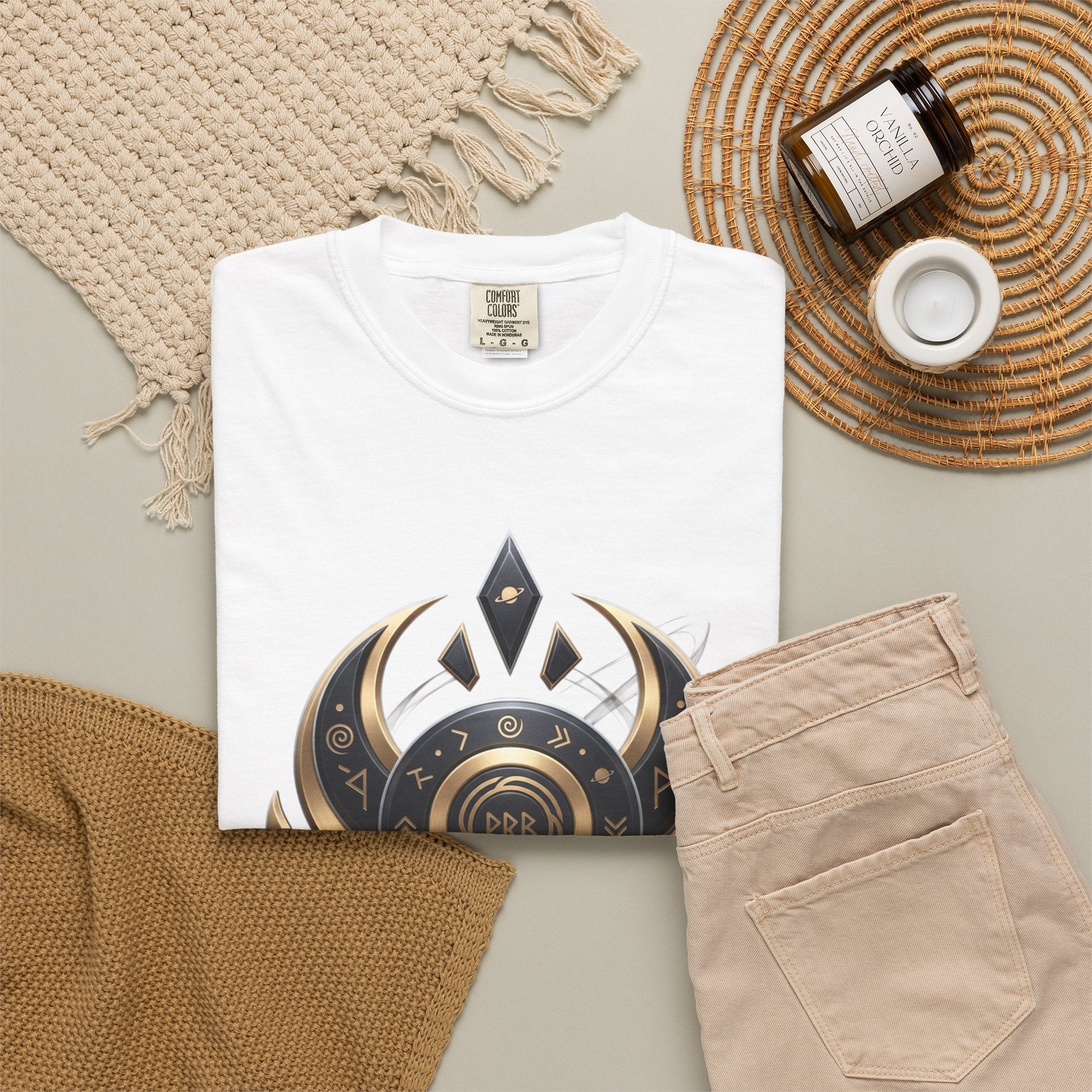 Power Runs Black Mystic Compass Disc T-Shirt — Geometric Gold & Black Emblem Tee by Printify