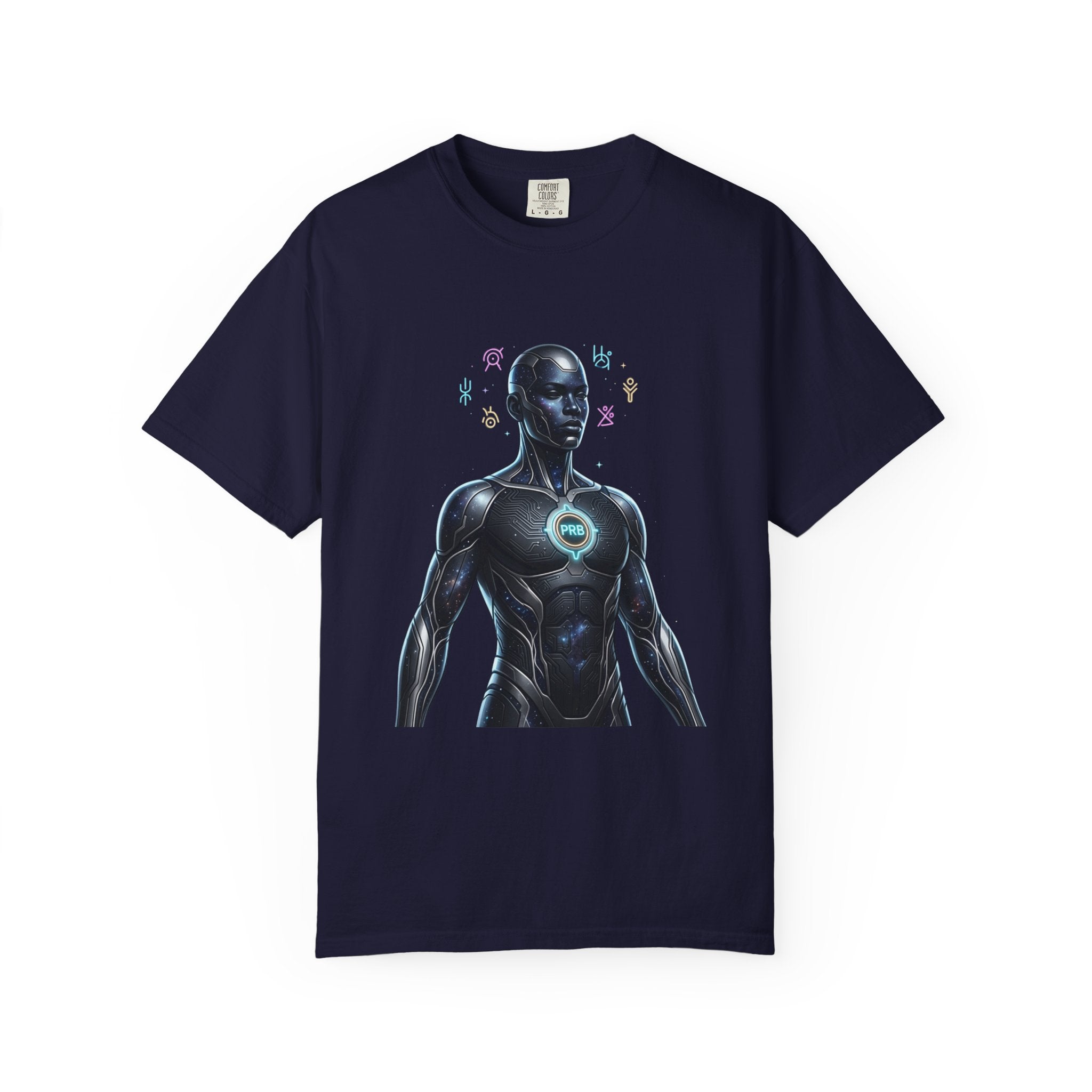 Printify PRB — “Algorithm God” 4K Futuristic Cyborg with Glowing Chest T-shirt | Sci-Fi Android Art - T-Shirt