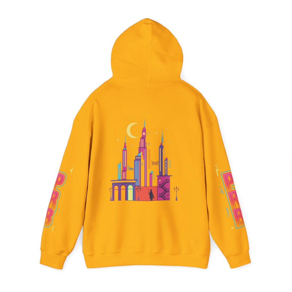 PRB Graphic Hoodie — Colorful Cityscape Pullover by Power Runs Black