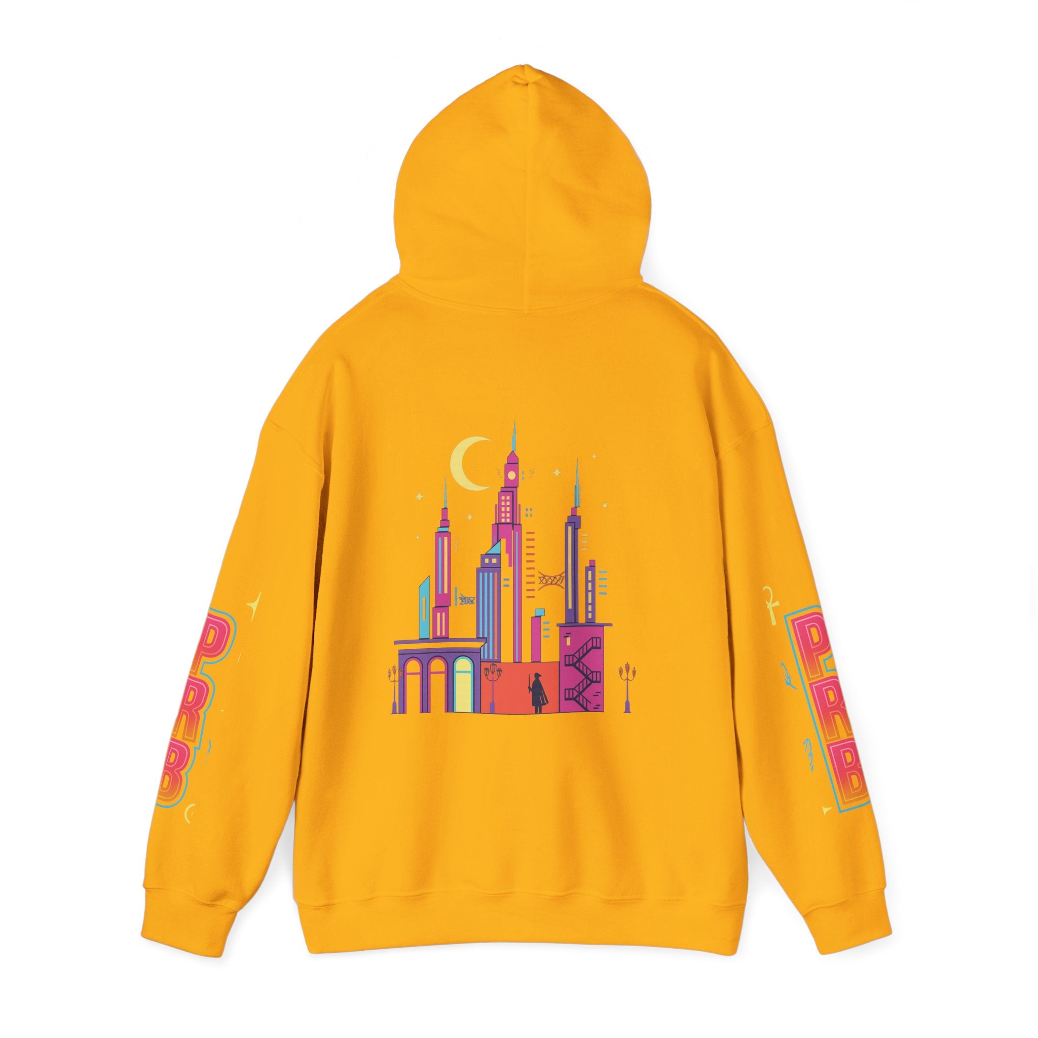 PRB Graphic Hoodie — Colorful Cityscape Pullover by Power Runs Black