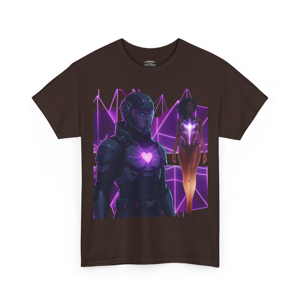 Power Run Black PRB Pretty Rich Bitch The Collection Purple Heart Cyberpunk Knight T-Shirt | Futuristic Armor Sci‑Fi Tee by Printify