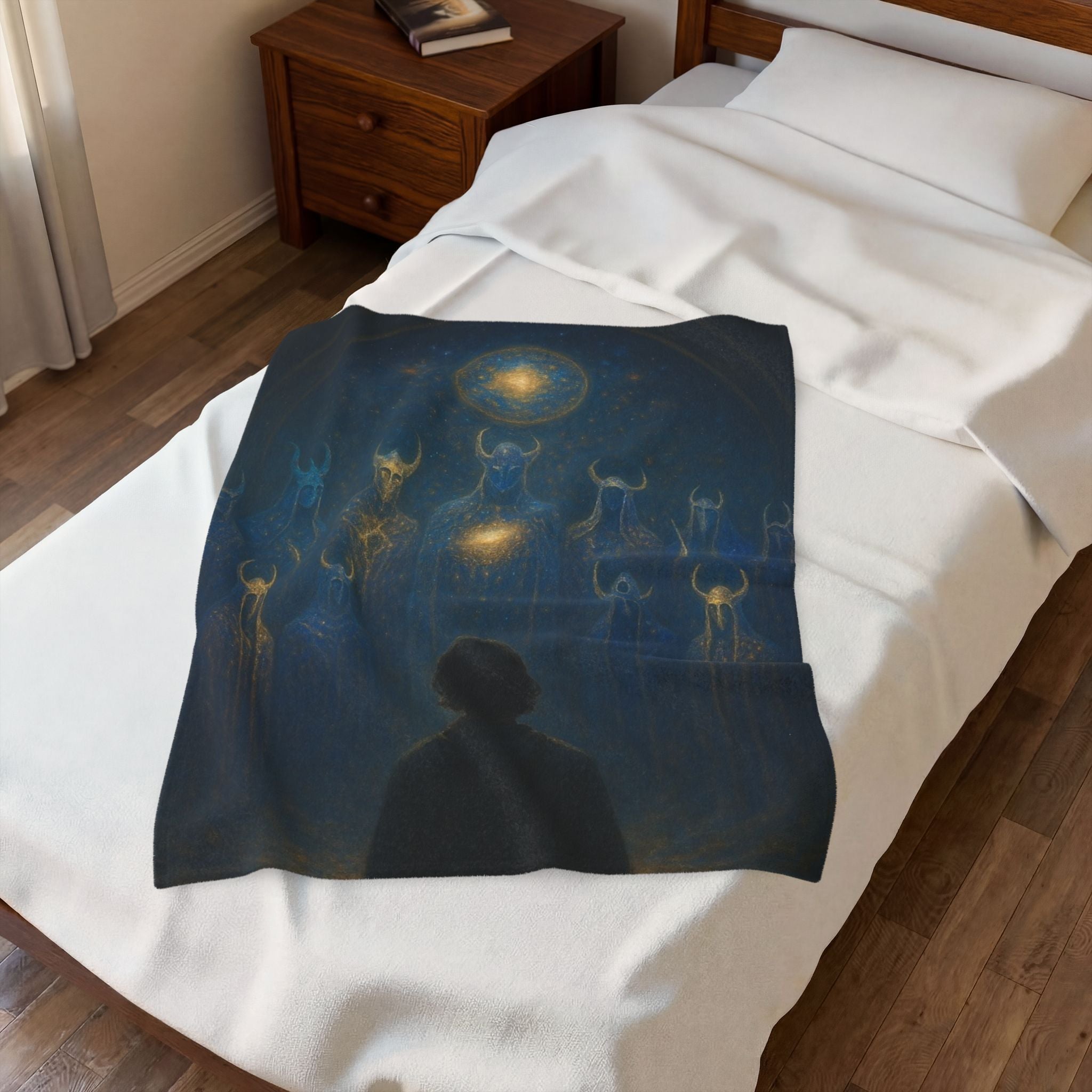 PRB Mystical Spirits Stargazing Velveteen Plush Blanket | Celestial Figures, Night Sky by Power Runs Black