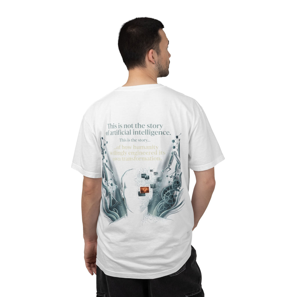 Power Runs Black AI Fusion Graphic T-Shirt — "The Core Age" Split Face Design by Power Runs Black