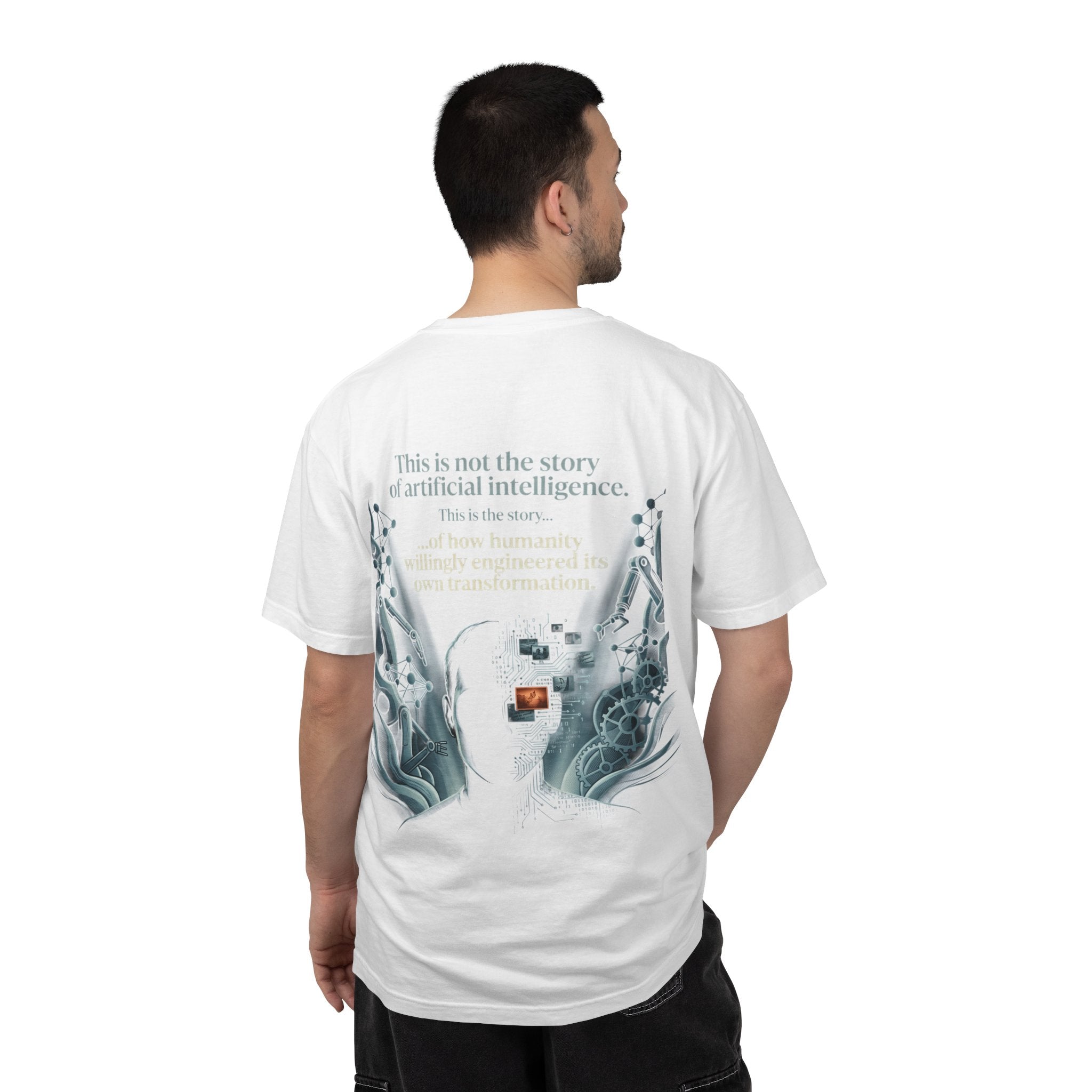 Power Runs Black AI Fusion Graphic T-Shirt — "The Core Age" Split Face Design by Power Runs Black