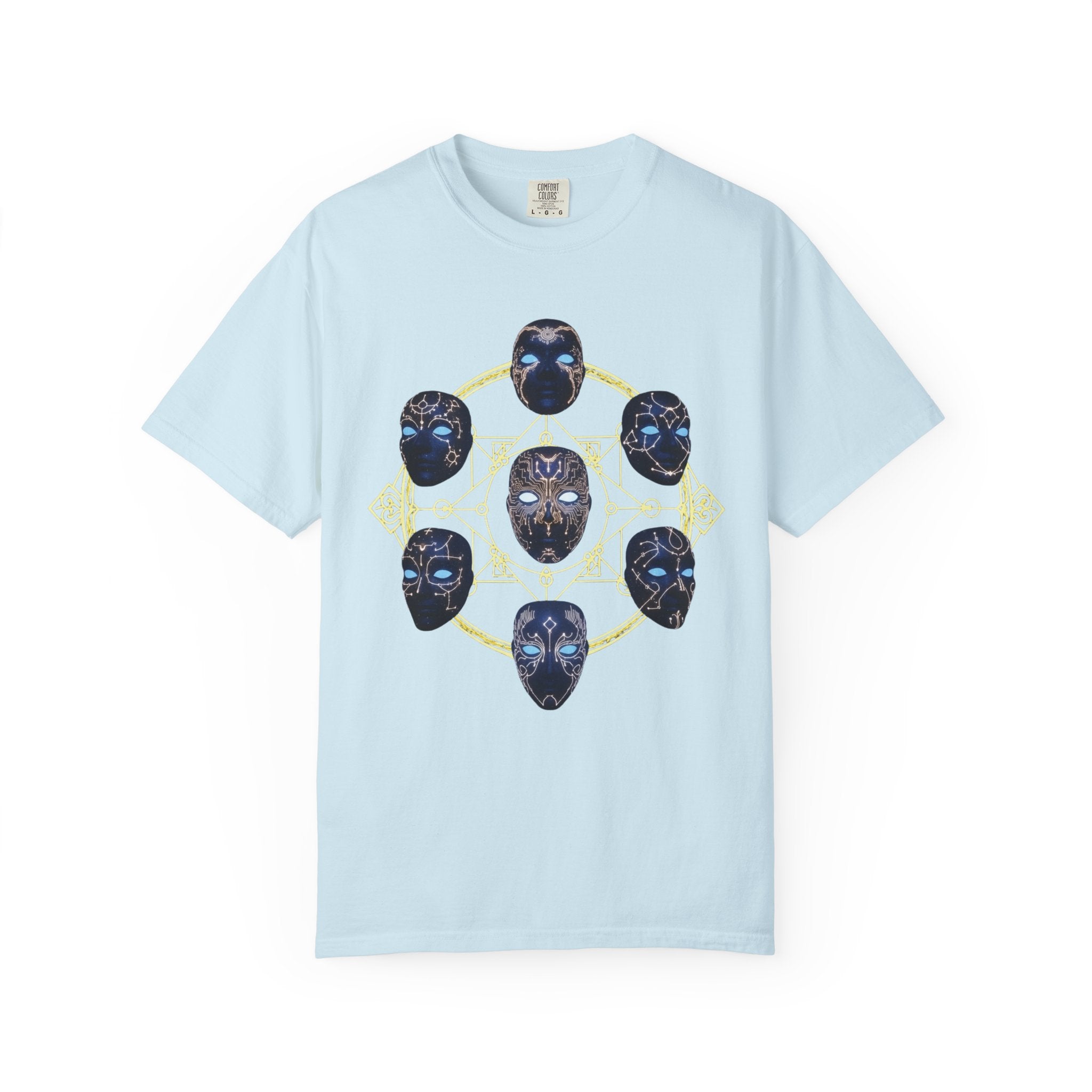 PRB Tribal Mask Circle Graphic Tee, Spiritual Afrocentric Art by Power Runs Black