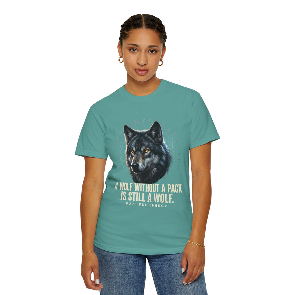 PRB Wolf Graphic T-Shirt — "A Wolf Without a Pack Is Still a Wolf" Inspirational Tee by Printify