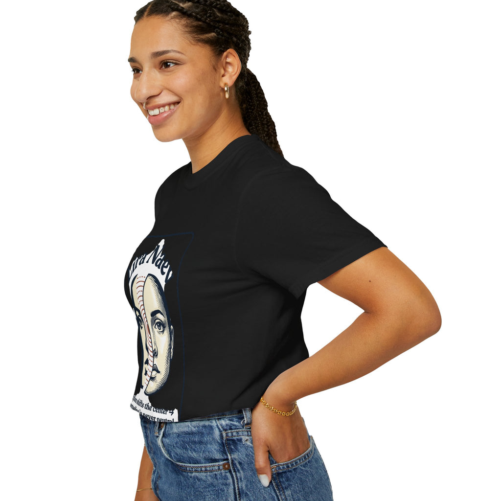 Power Runs Black PRB Lira Naev Split-Face Graphic T-Shirt — “Perception shifts the center” Statement Tee by Power Runs Black