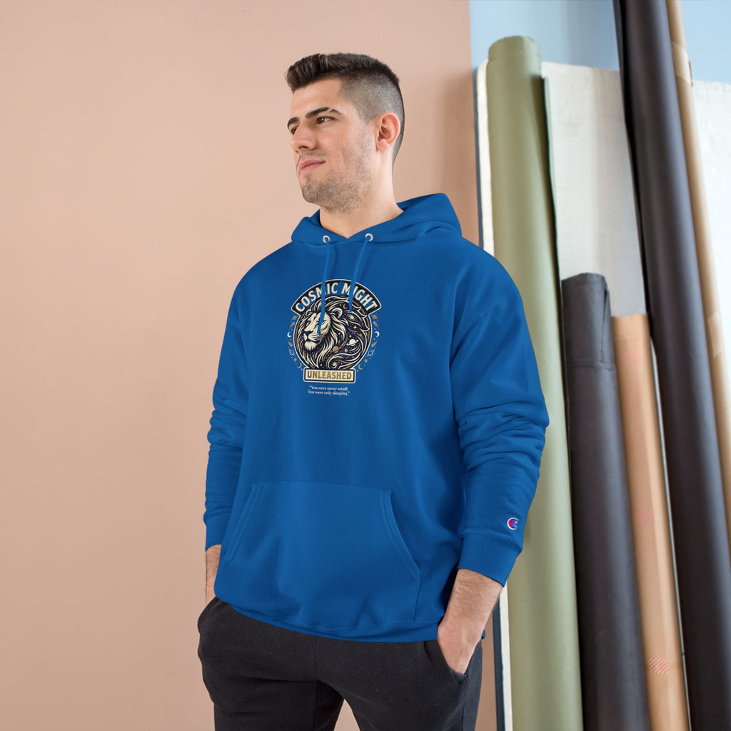 PRB Starforged Flex Cosmic Might Unleashed Lion Crest Hoodie — 'Unleashed' Athletic Champion Graphic Hoodie by Power Runs Black