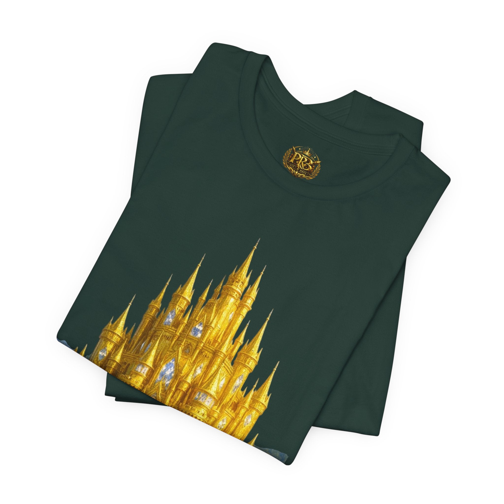 PRB Golden Fantasy Castle Tee | Magical Kingdom Illustration, Fairytale Scene by Power Runs Black