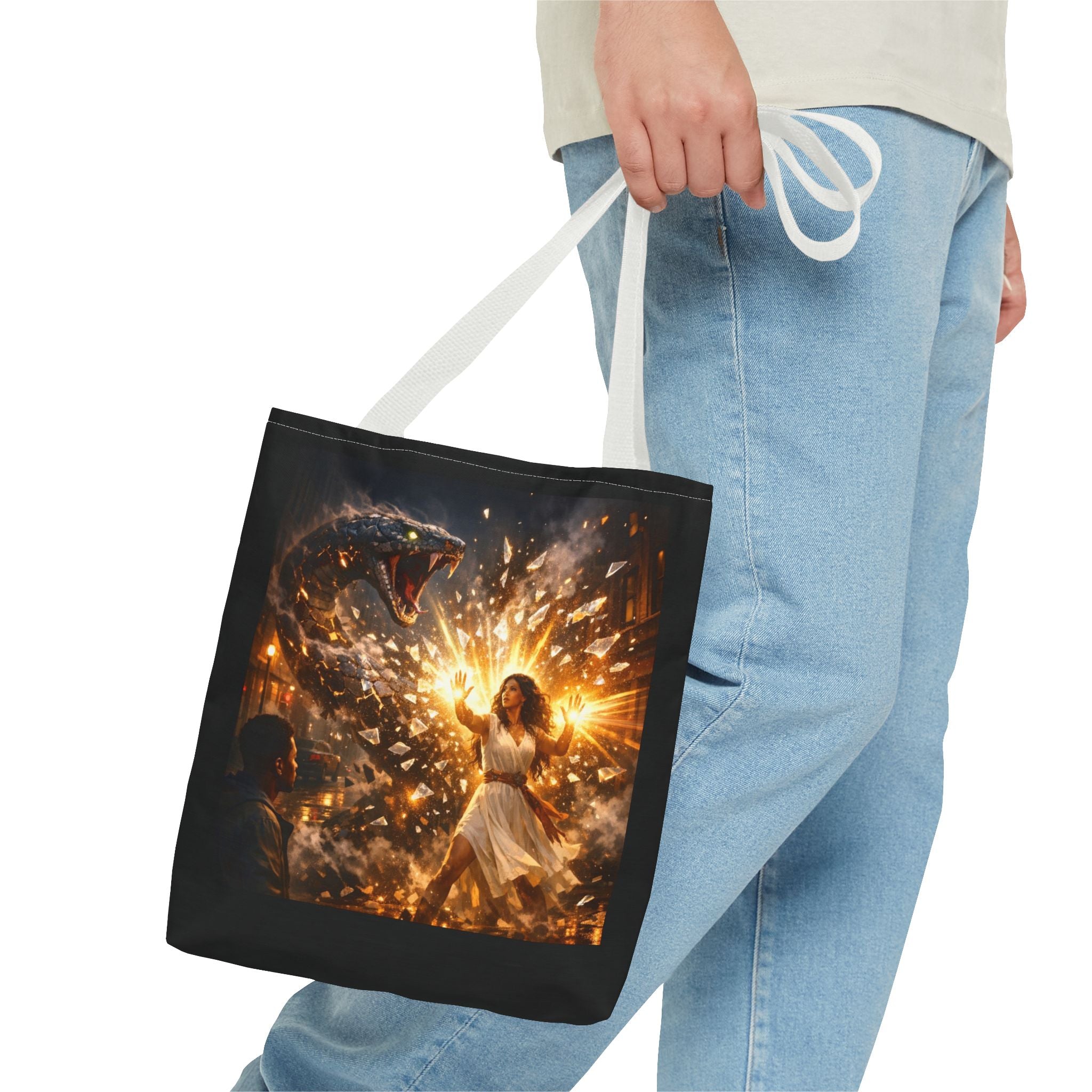 PRB Raging Serpent Burst tote bag | Fantasy serpent explosion art by Printify