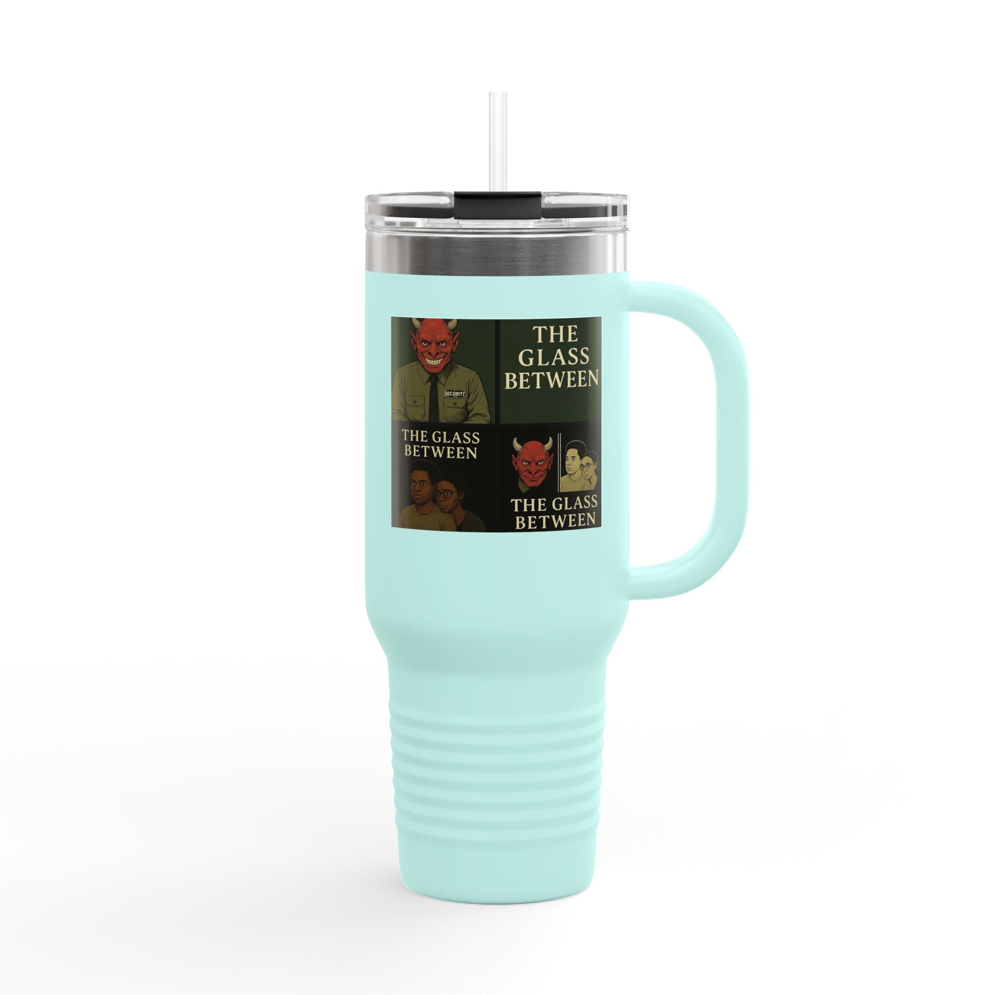 PRB The Glass Between collage travel mug | 40oz insulated tumbler by Printify