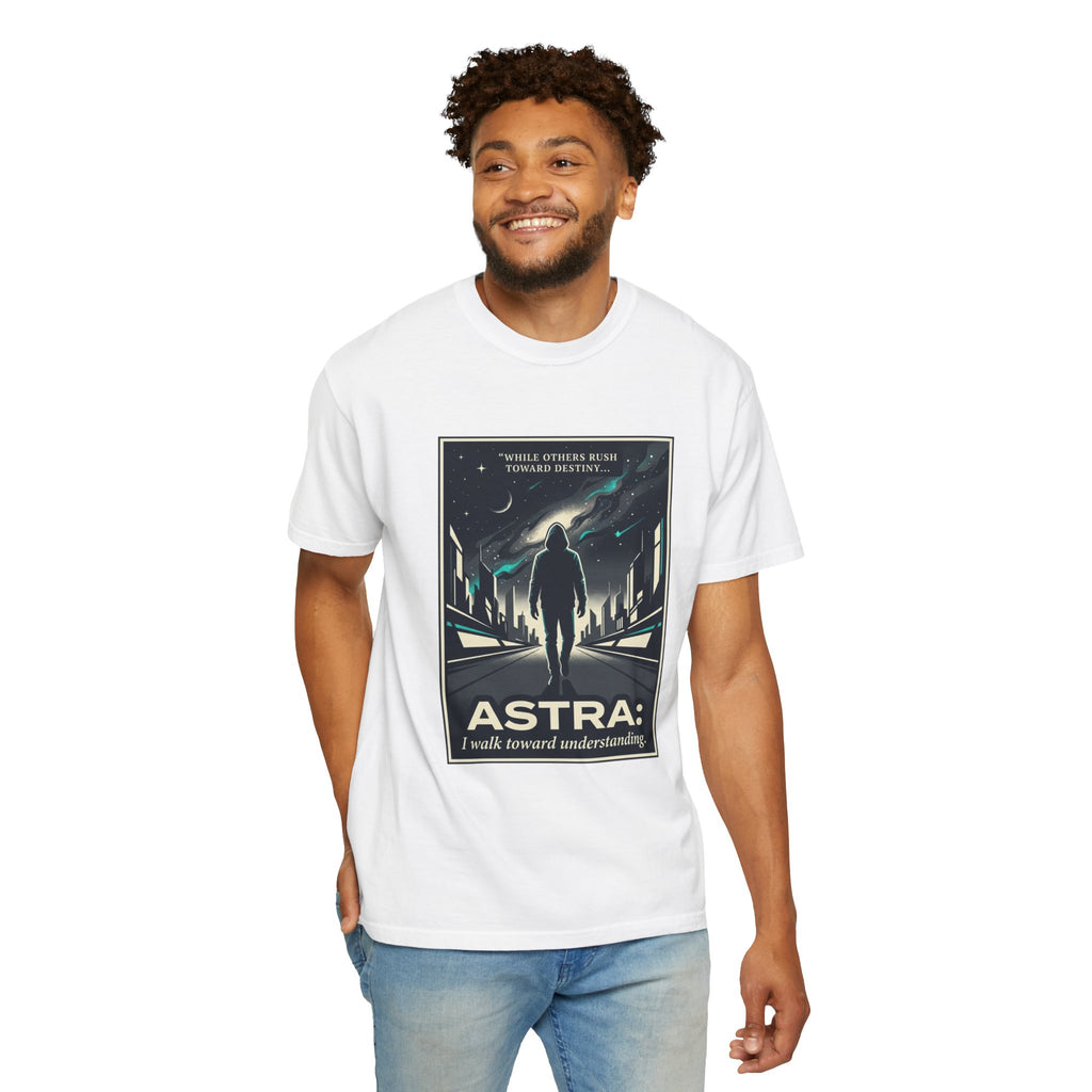 Power Runs Black Astra Sci‑Fi Graphic T-Shirt — "I walk toward understanding" Poster Design by Power Runs Black