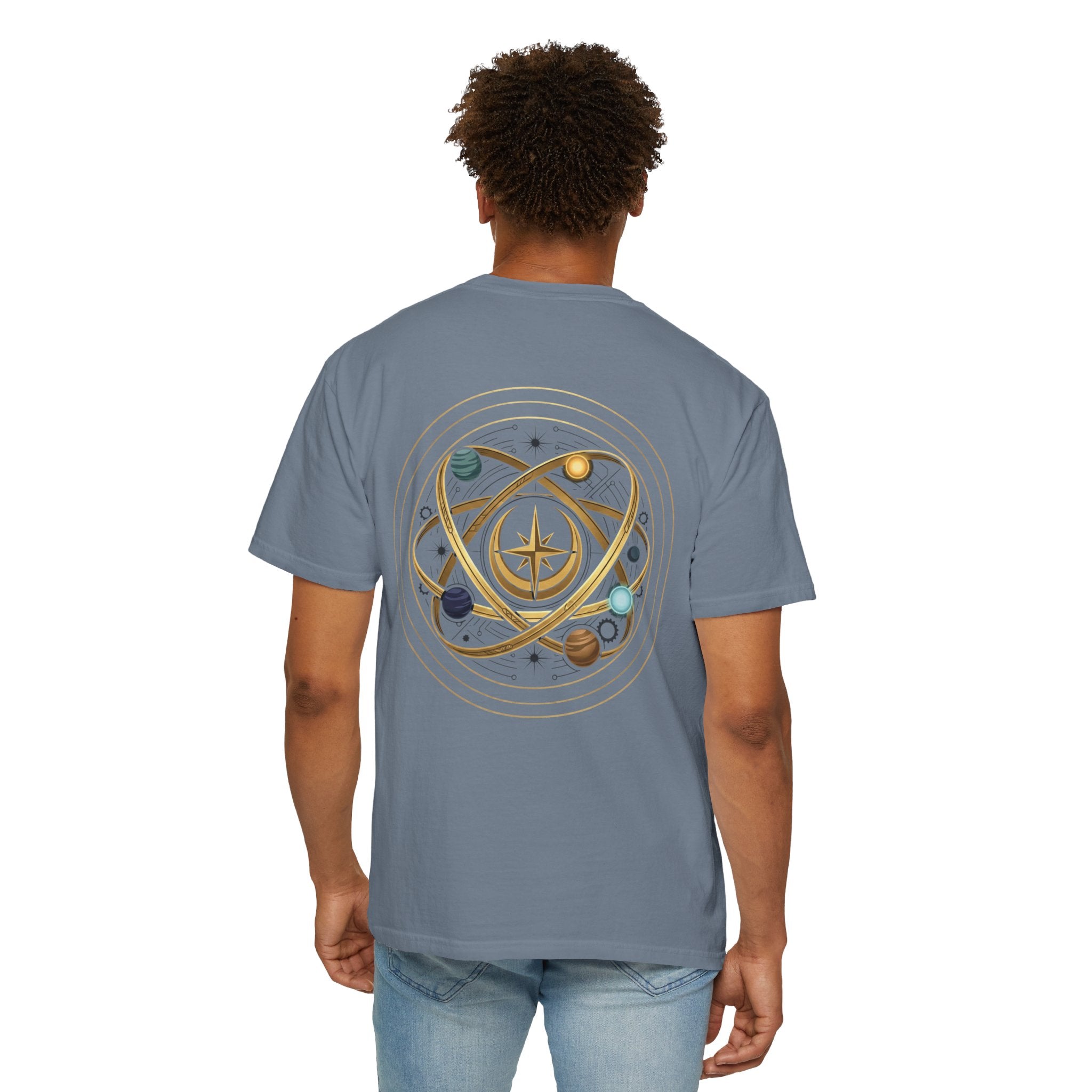 PRB Crown & Cosmos Graphic T-Shirt | Gold Royal Crest & Celestial Back by Printify