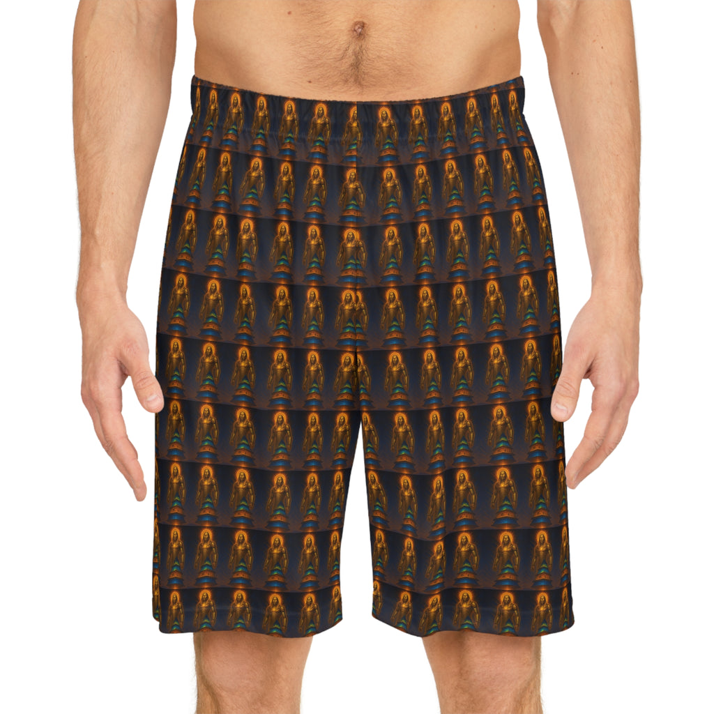 PRB Men's All-Over Print Basketball Shorts | Retro Neon Rocket Pattern by Power Runs Black