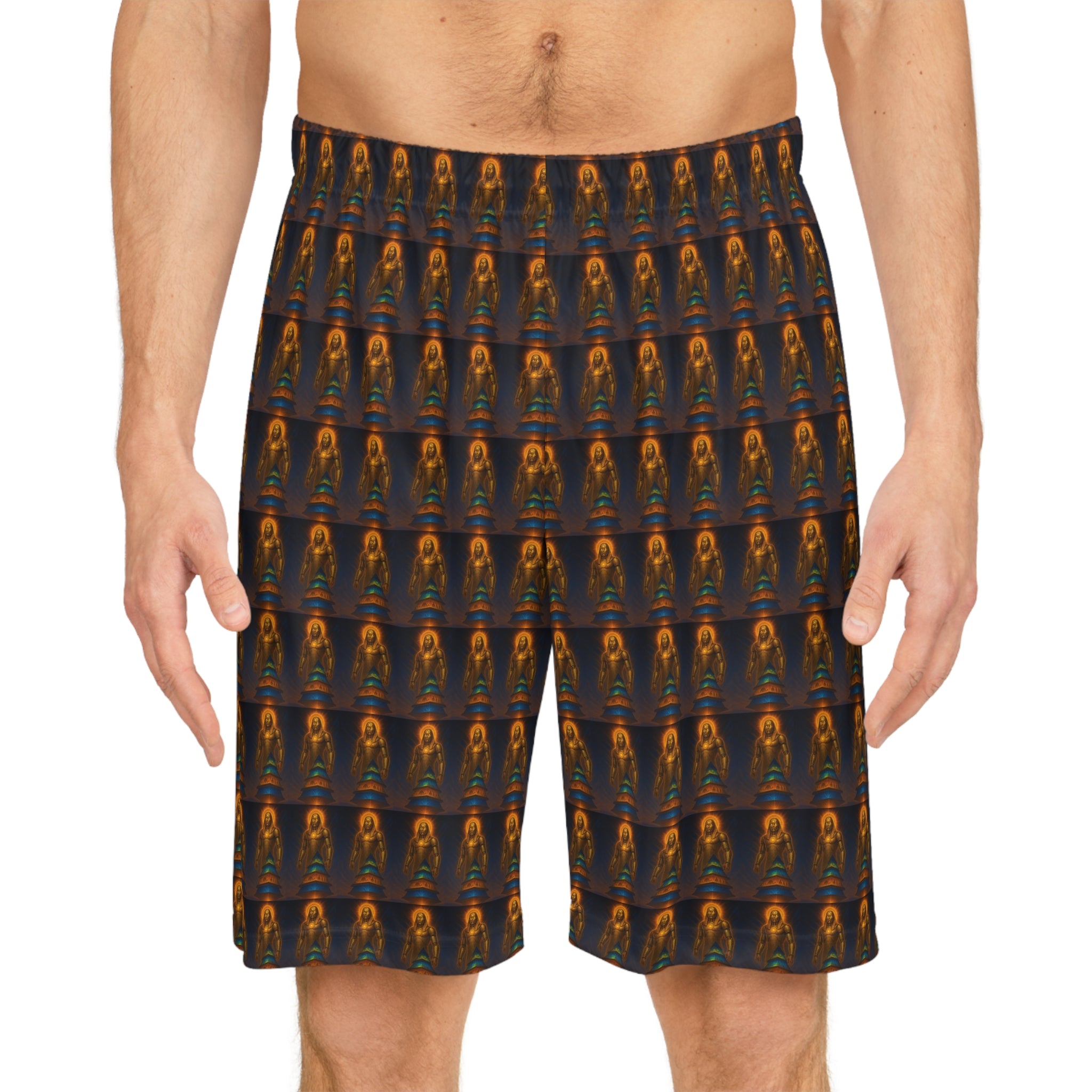 PRB Men's All-Over Print Basketball Shorts | Retro Neon Rocket Pattern by Power Runs Black