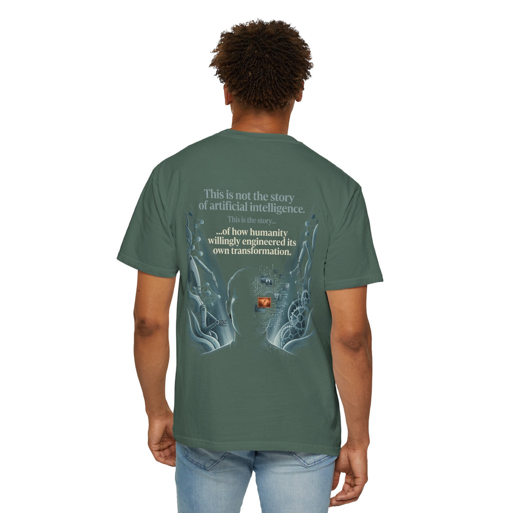 Power Runs Black AI Fusion Graphic T-Shirt — "The Core Age" Split Face Design by Power Runs Black