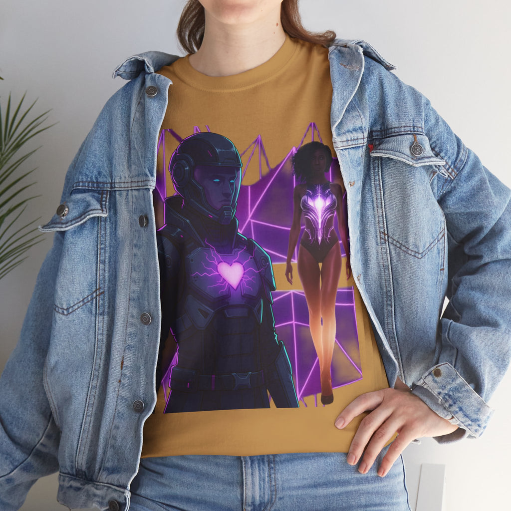Power Run Black PRB Pretty Rich Bitch The Collection Purple Heart Cyberpunk Knight T-Shirt | Futuristic Armor Sci‑Fi Tee by Printify