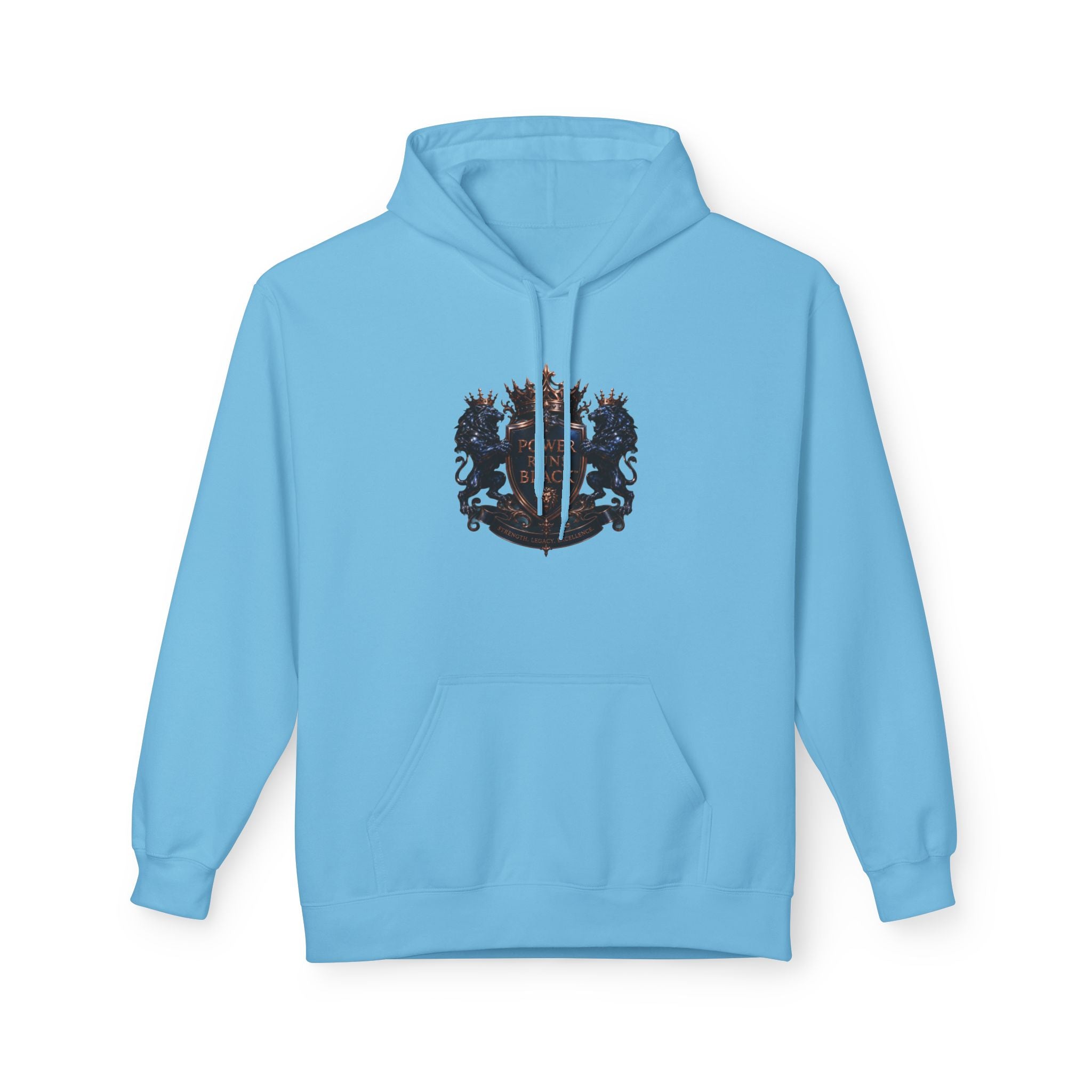 Power Runs Black crest hoodie | medieval shield with lions and wings by Power Runs Black