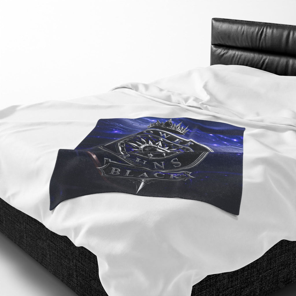 Power Runs Black Velveteen Plush Blanket – Galactic Crown Emblem by Power Runs Black