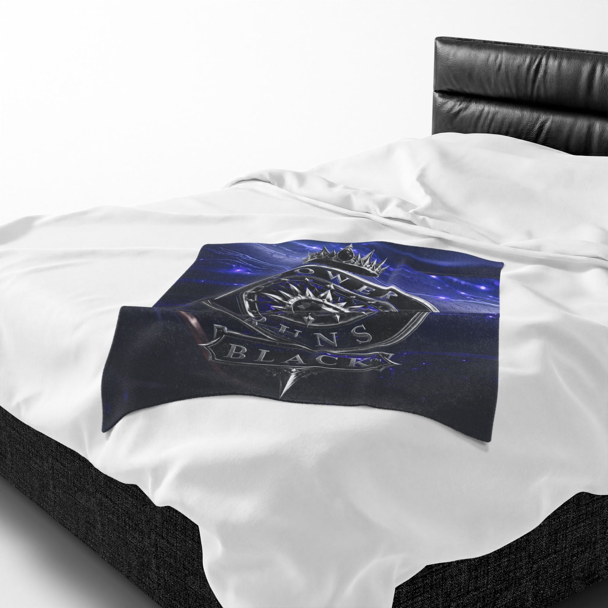 Power Runs Black Velveteen Plush Blanket – Galactic Crown Emblem by Power Runs Black