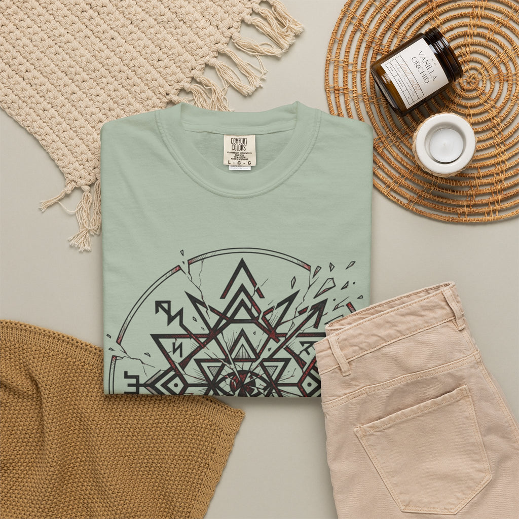 Power Runs Black PRB Eryx Tal Geometric Mandala T-Shirt — Symmetric Star Graphic Tee by Printify