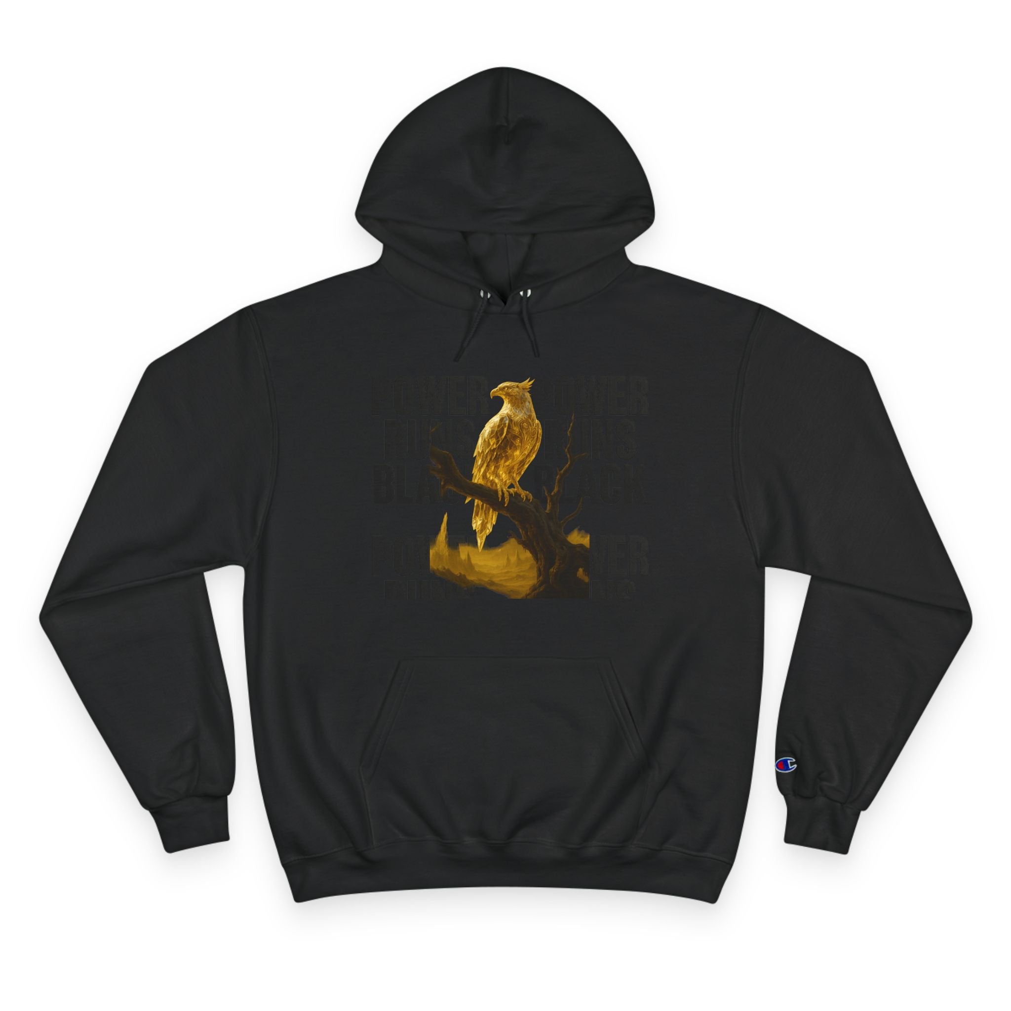 PRB Champion Hoodie — 'Power Runs Black' Golden Bird Graphic Pullover by Power Runs Black