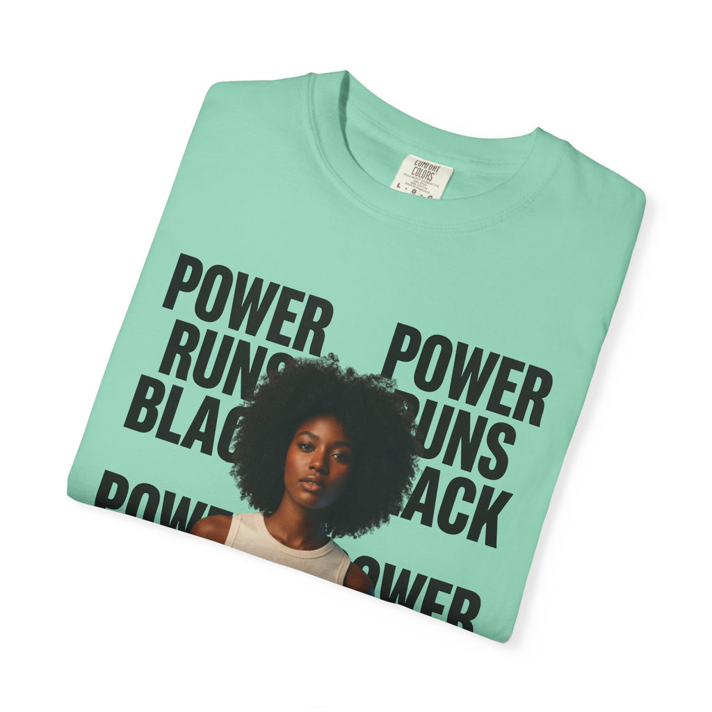 Power Runs Black PRB Power Runs Black T-Shirt — Empowerment Portrait Tee by Printify