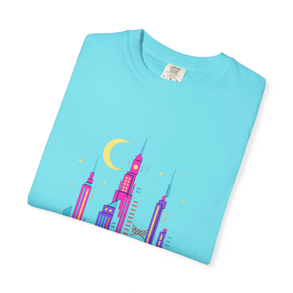 PRB Neon City Skyline T-shirt | Vibrant Urban Nightscape Tee by Power Runs Black