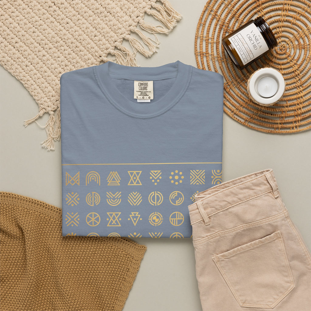 Power Runs Black PRB Symbol Grid T-Shirt — Minimal Gold Icon Graphic Tee by Printify