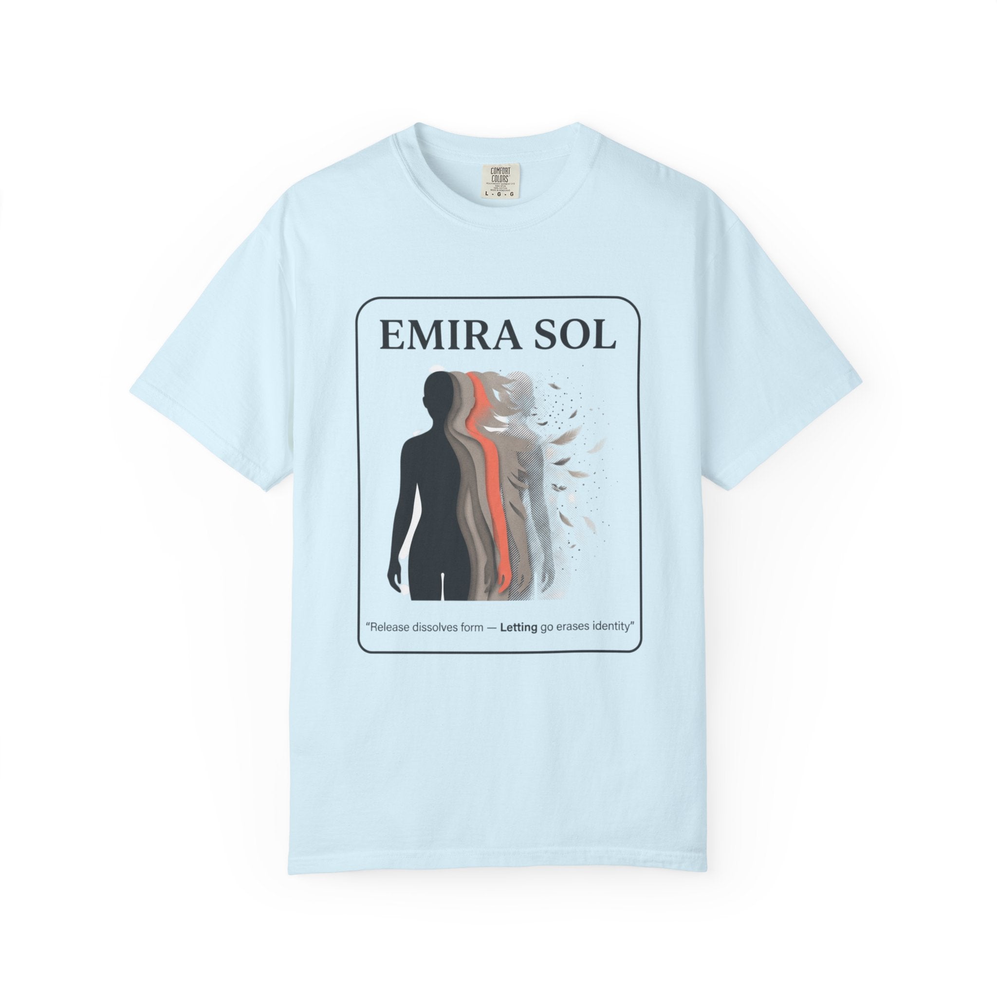 Power Runs Black PRB Emira Sol Graphic T-Shirt — Silhouette Art "Release Shadows" Tee by Printify