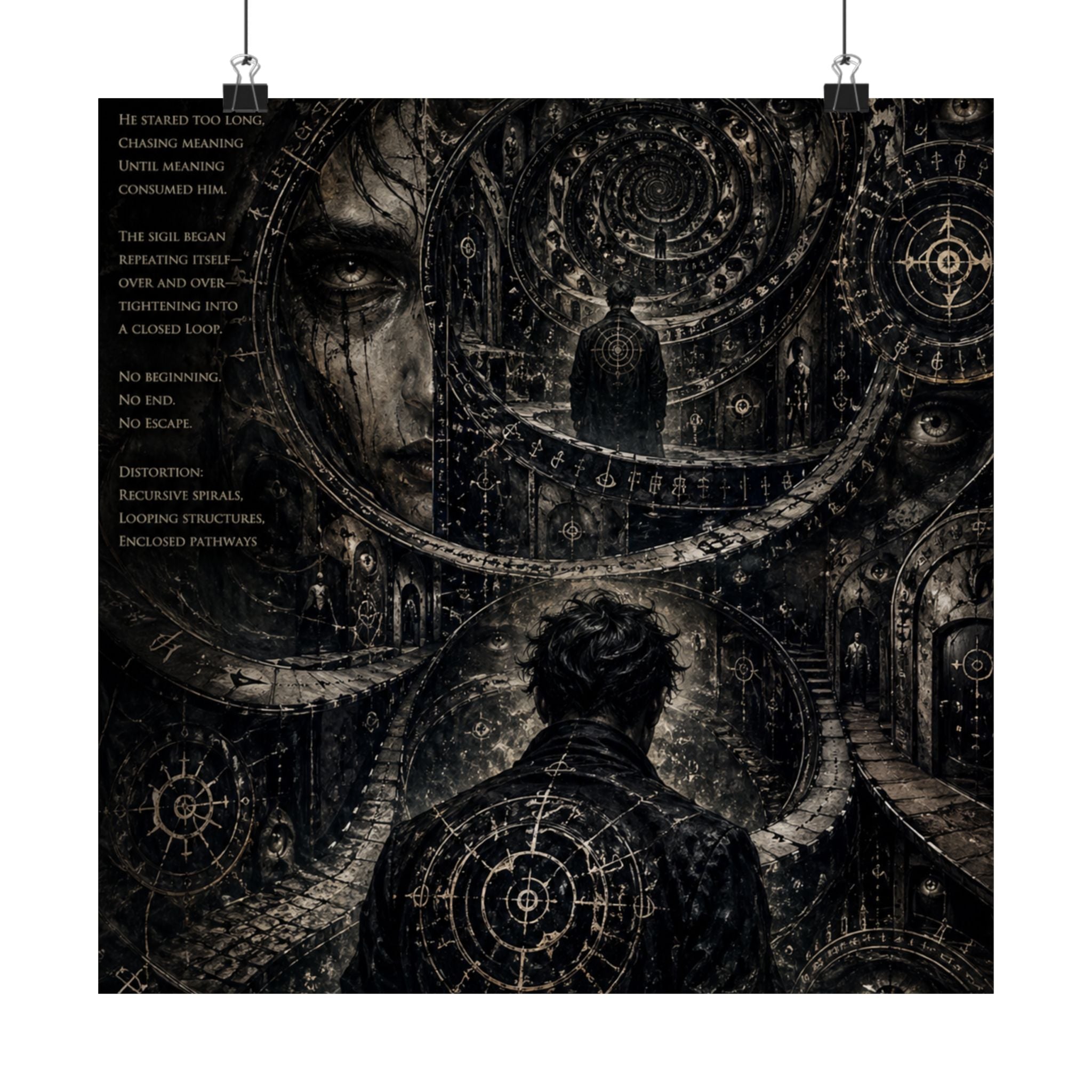 Power Runs Black Dark Surreal Poster — Spiral Dreamscape Matte Vertical Art Print by Power Runs Black