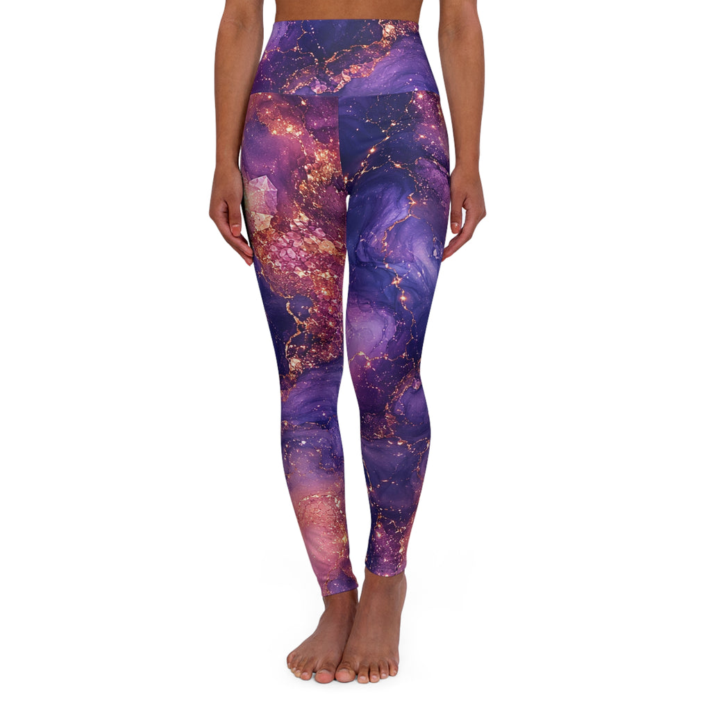 PRB Purple Galaxy Marble Leggings High Waisted Yoga Leggings | Space Swirl Print by Power Runs Black