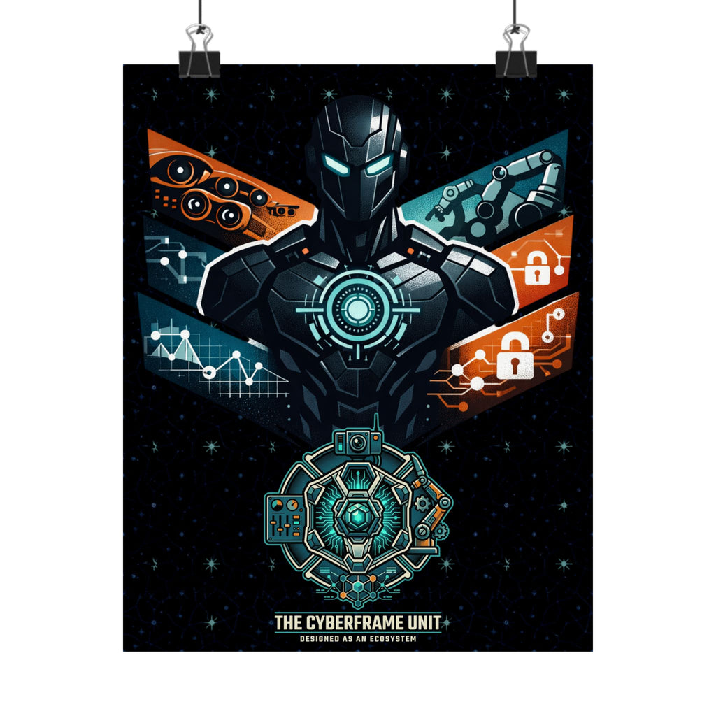 Power Runs Black Cyberframe Unit Sci‑Fi Poster — Matte Vertical by Power Runs Black