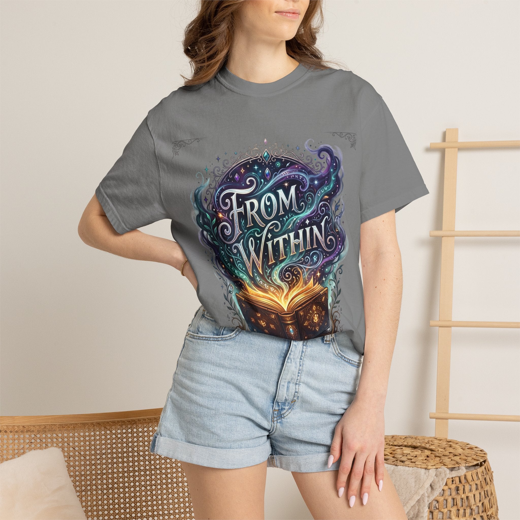 Power Runs Black PRB From Within Magic Book T-Shirt — Fantasy Illustrated Graphic Tee by Printify