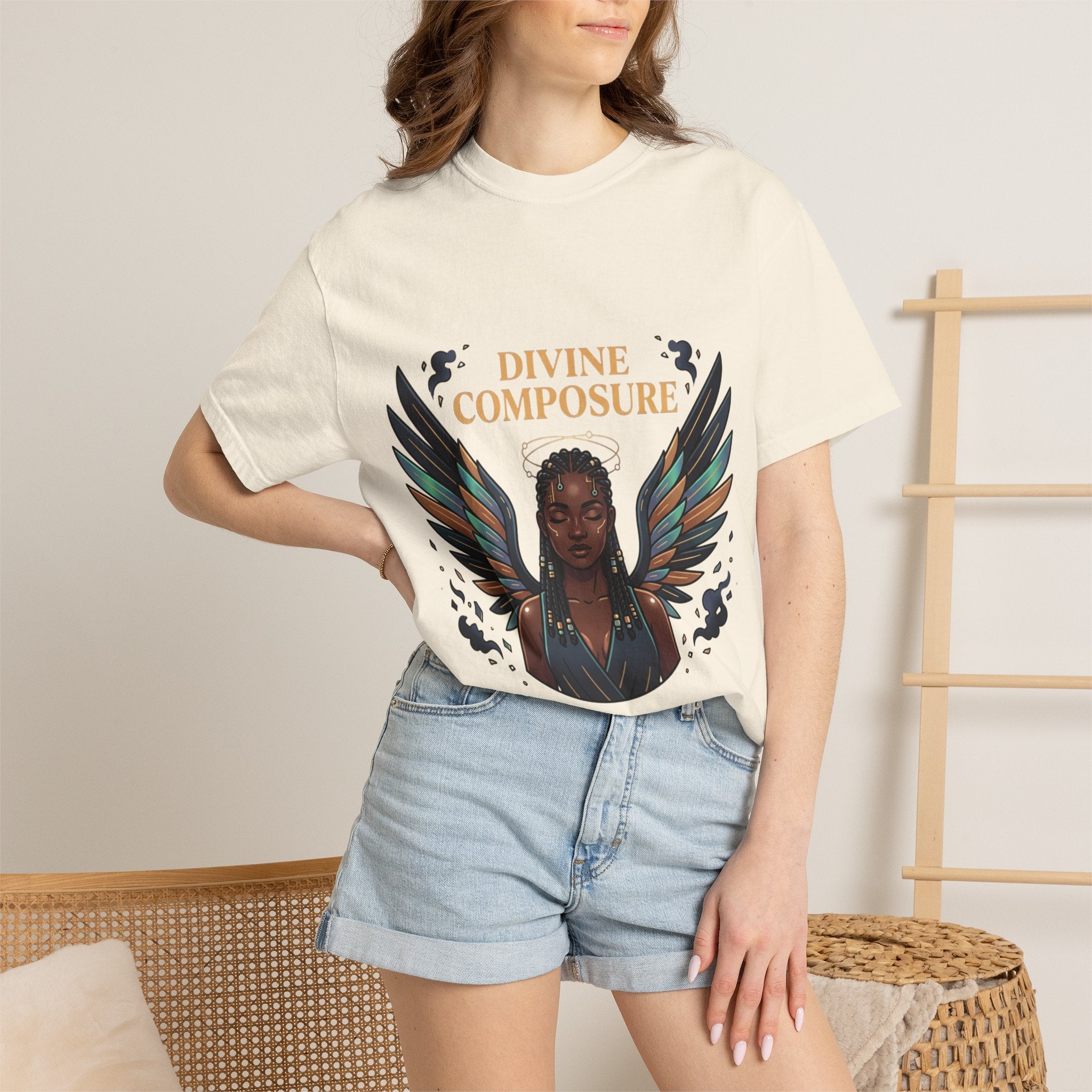 Power Runs Black Divine Composure T-Shirt — Angel Wing Graphic Tee by Printify