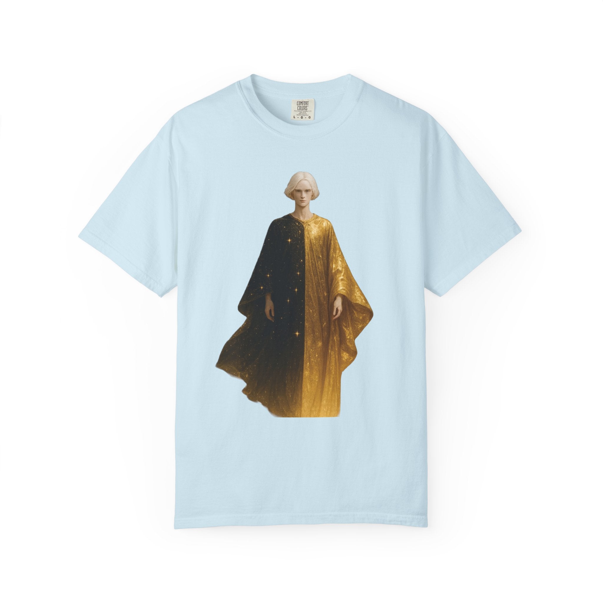 Power Runs Black PRB Twelfth Golden Cloak Figure T-Shirt | Surreal Angelic Portrait by Power Runs Black