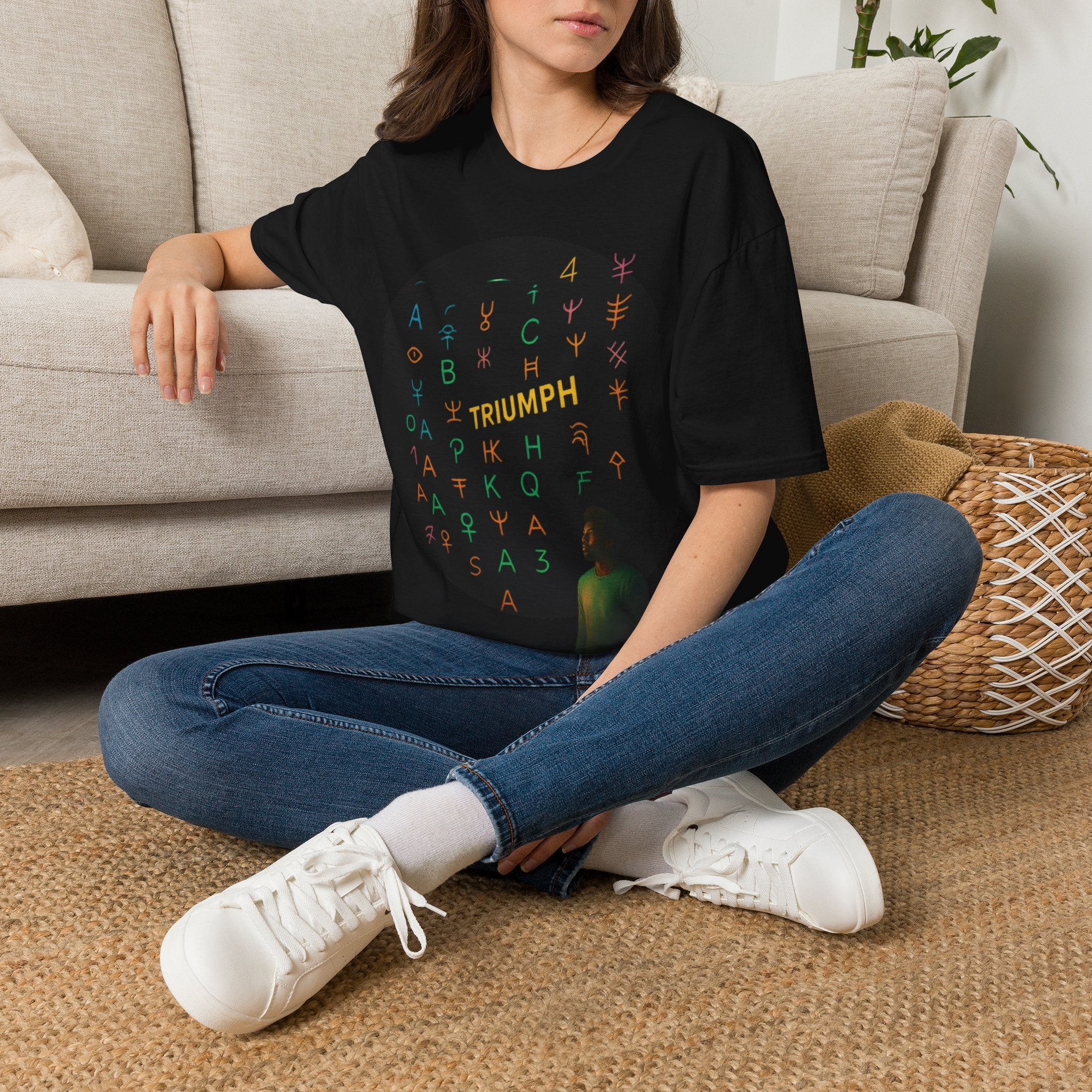 PRB Triumph Afro Hair Silhouette T-Shirt | Black Hair Alphabet Design by Printify