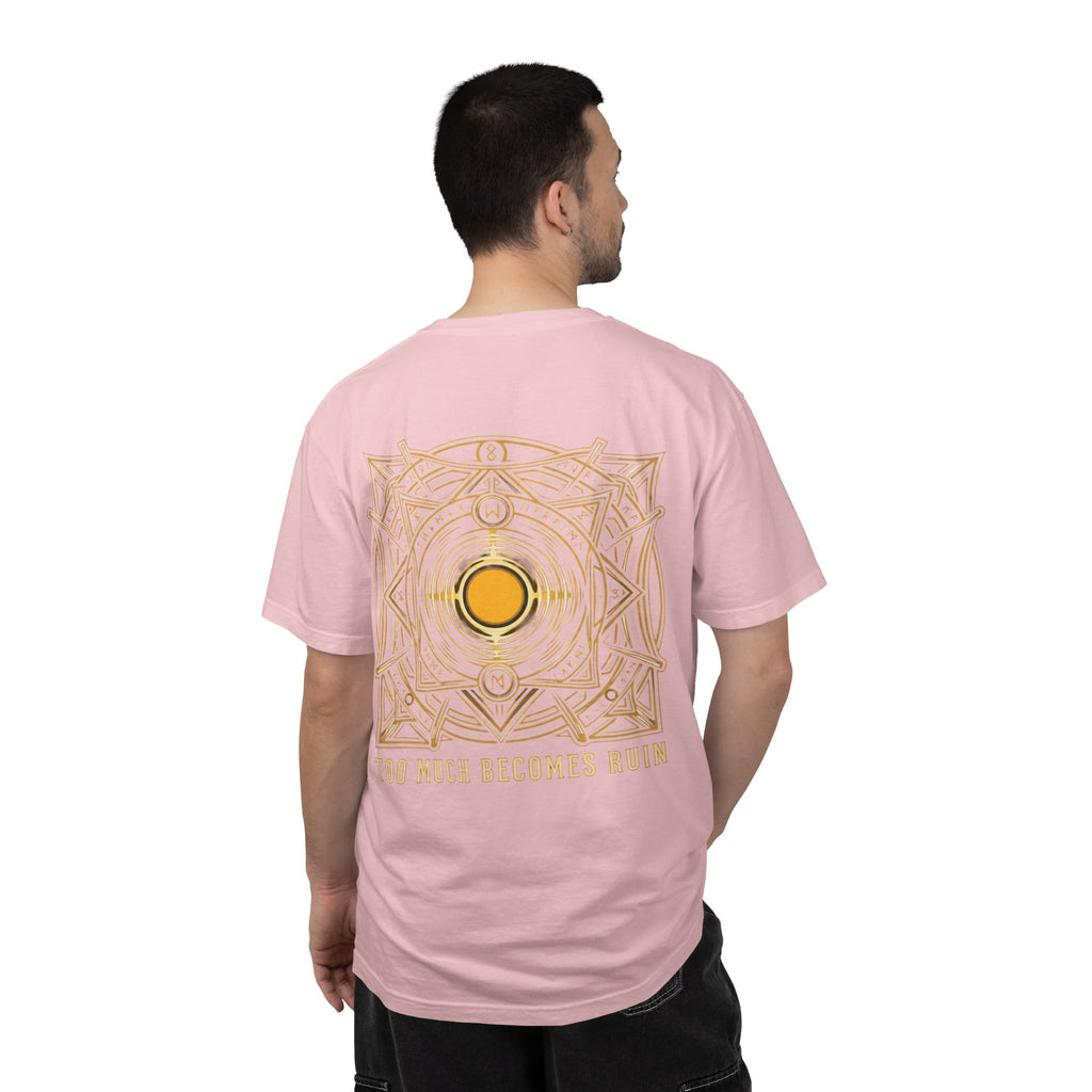 Power Runs Black PRB — Veyra Kain Geometric Sigil Tee with “Too Much Becomes Ruin” Graphic T-Shirt by Printify