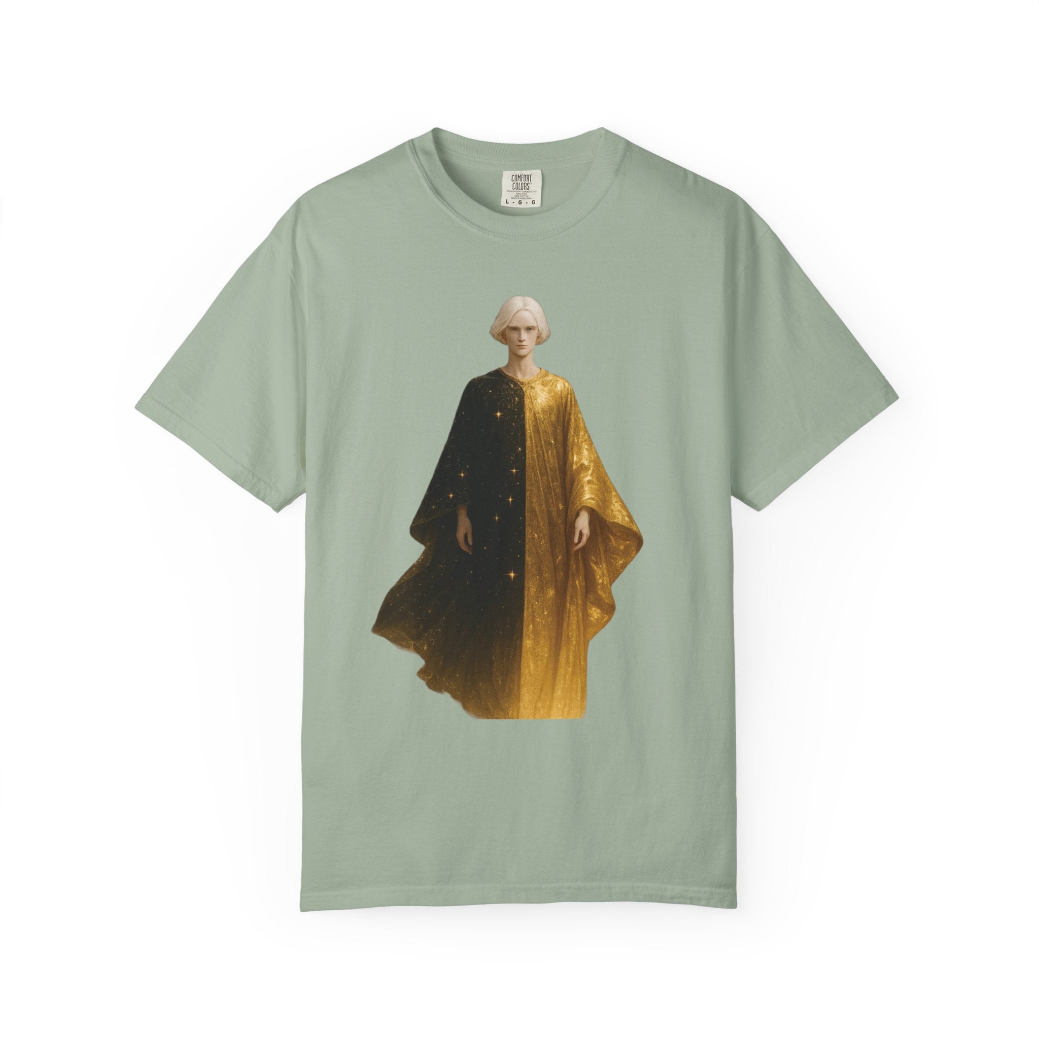 Power Runs Black PRB Twelfth Golden Cloak Figure T-Shirt | Surreal Angelic Portrait by Power Runs Black