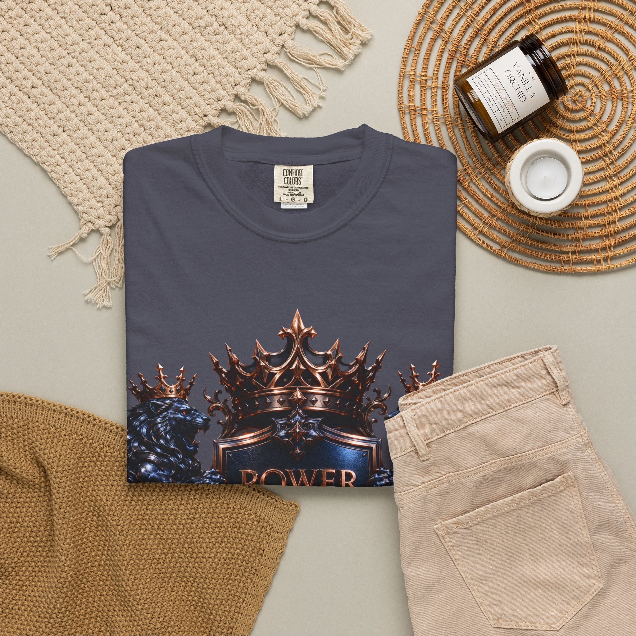 Power Runs Black Crest T-shirt | Heraldic Lion Shield Tee by Power Runs Black