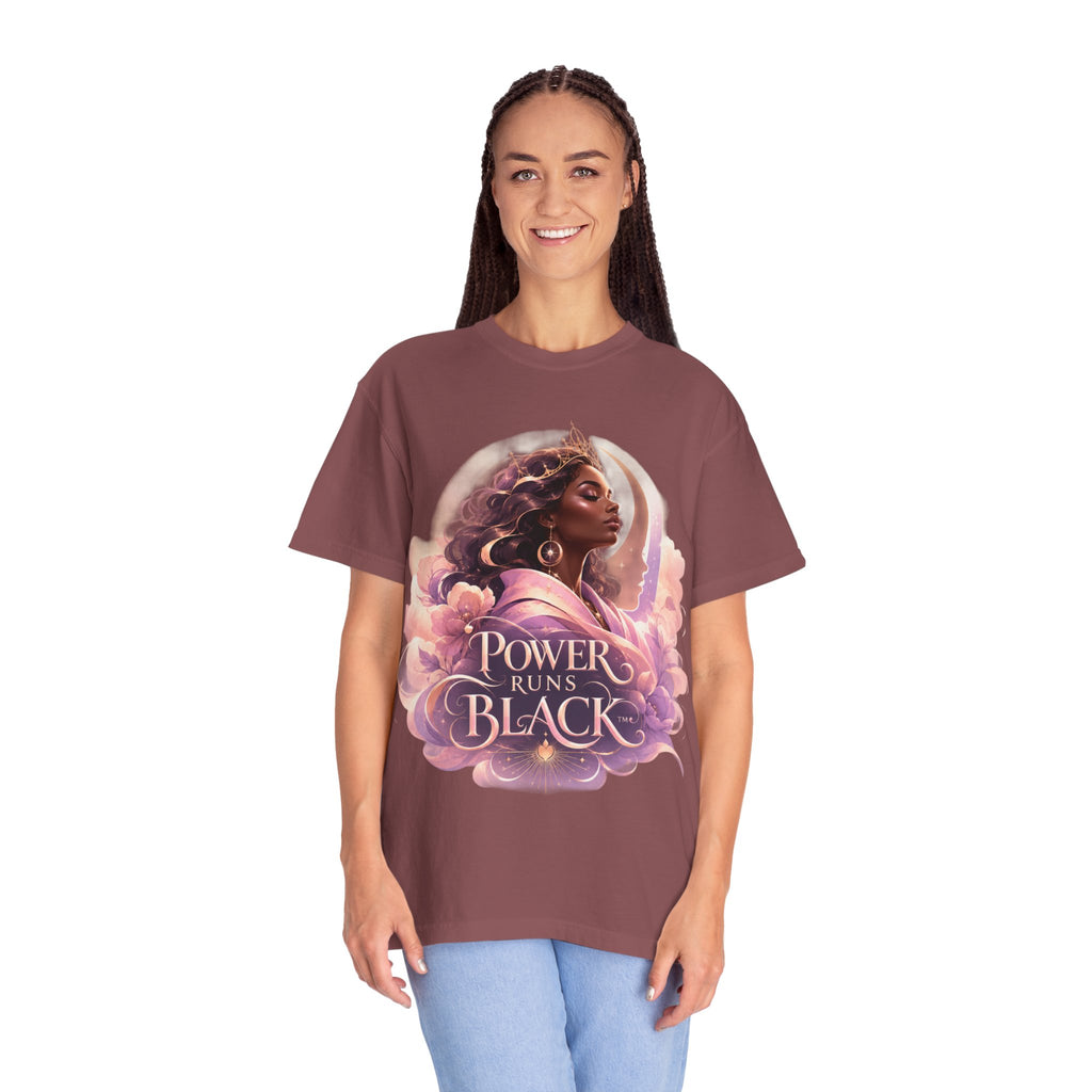 Power Runs Black graphic tee | Black woman portrait, Afro empowerment shirt by Power Runs Black