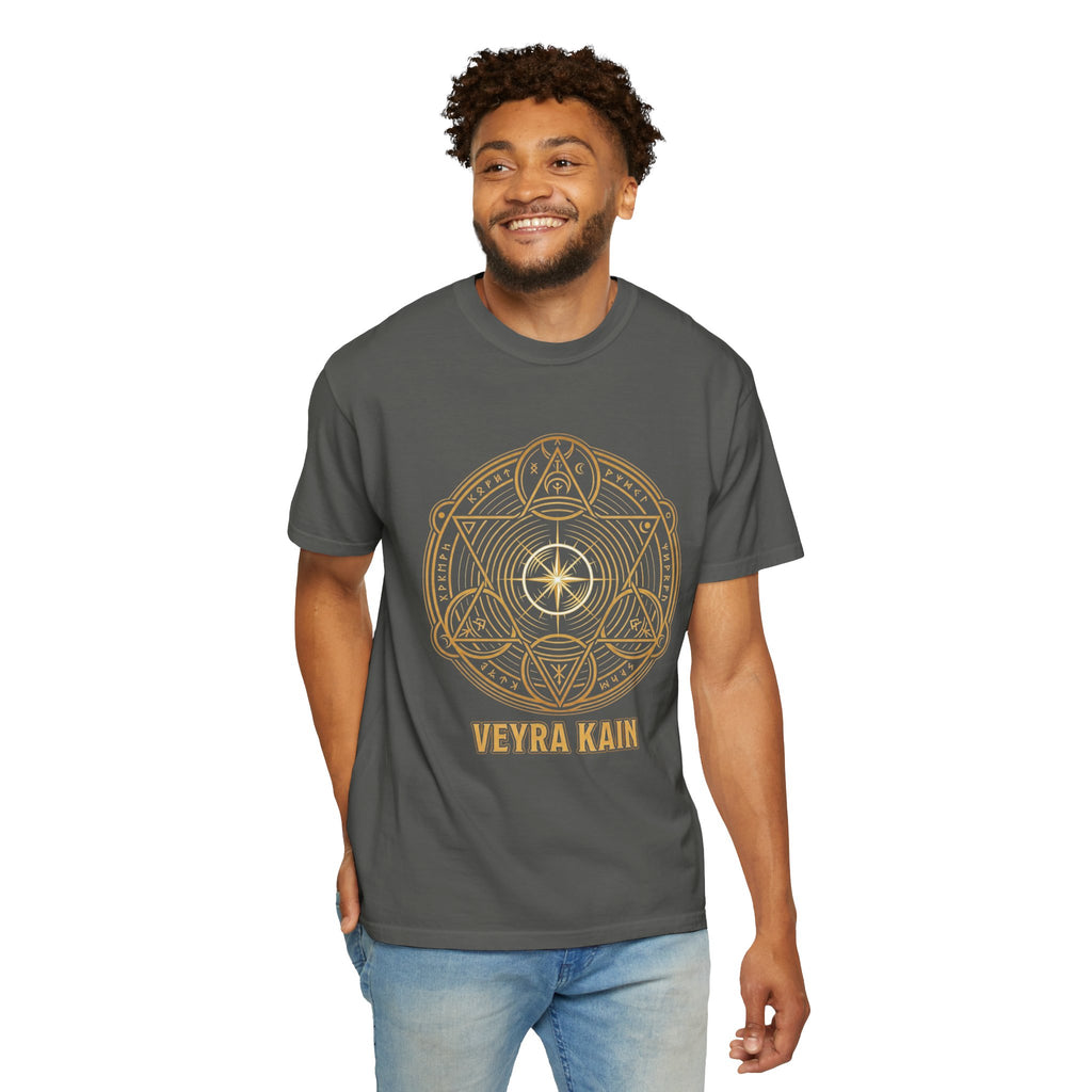 Power Runs Black PRB — Veyra Kain Geometric Sigil Tee with “Too Much Becomes Ruin” Graphic T-Shirt by Printify