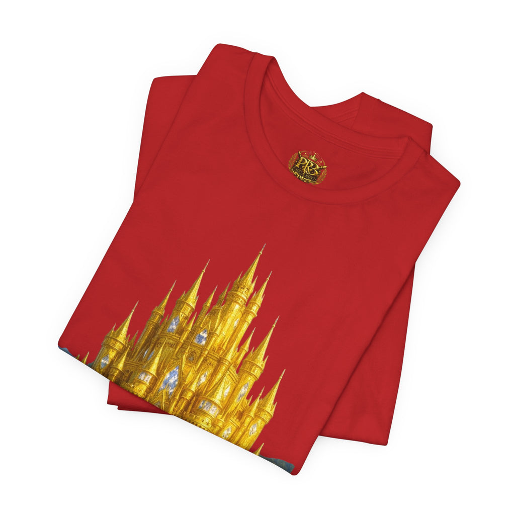PRB Golden Fantasy Castle Tee | Magical Kingdom Illustration, Fairytale Scene by Printify