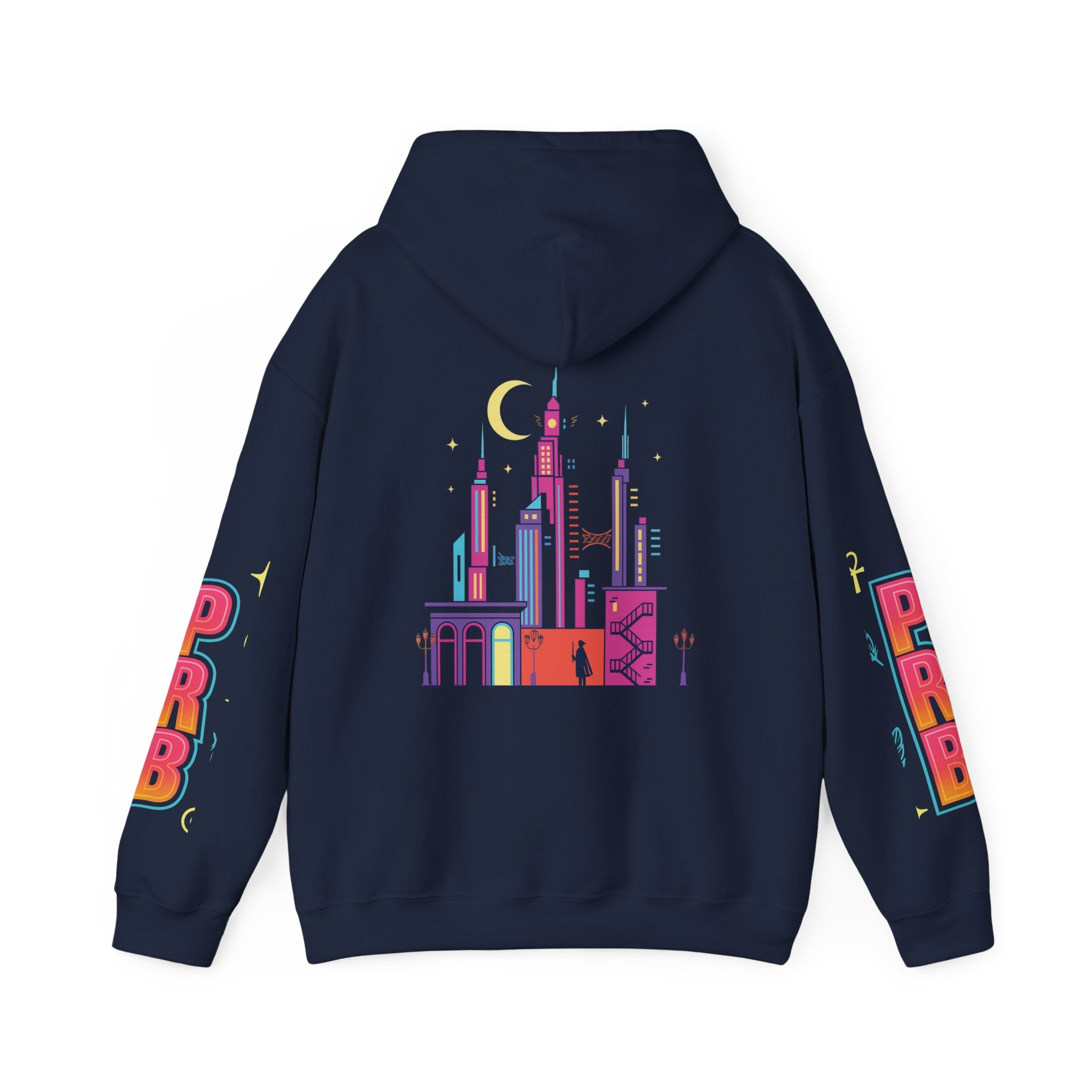 PRB Graphic Hoodie — Colorful Cityscape Pullover by Power Runs Black