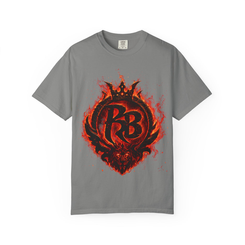 Power Runs Back PRB Flame Logo T-shirt | Fiery Emblem Tee, Grunge Rock Chic by Power Runs Black
