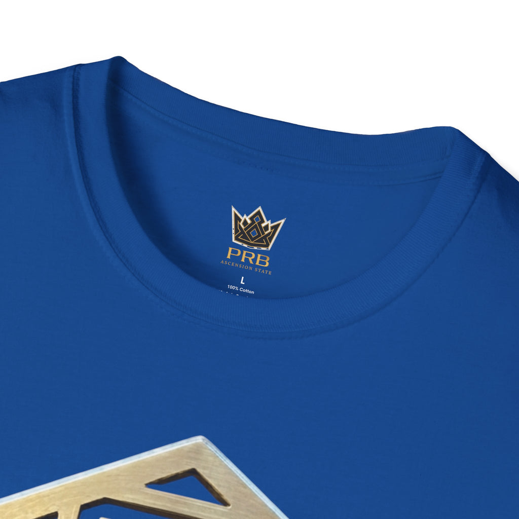 Power Runs Black PRB Geometric Gold Hexagon T-Shirt — Modern Maze Logo Tee by Printify